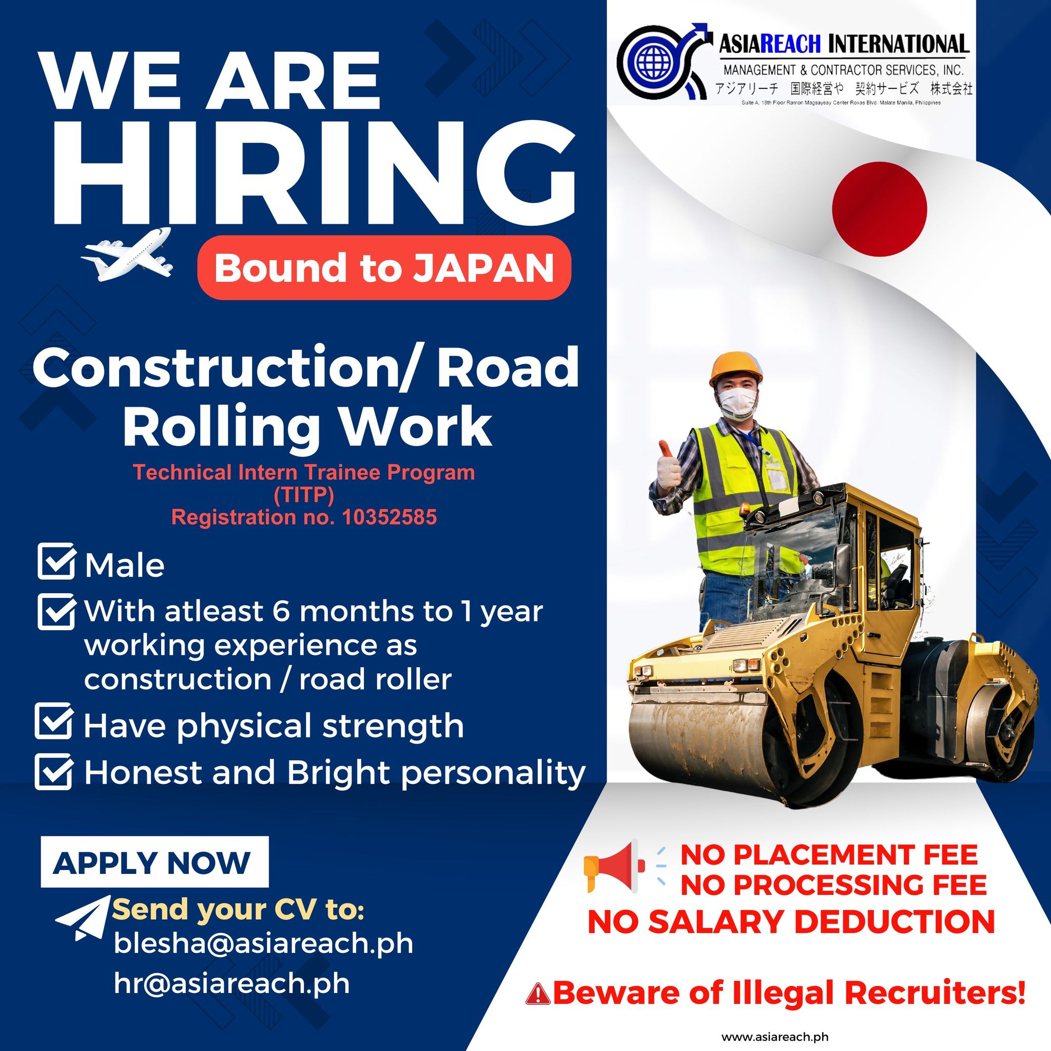 Asia - JOB OPPORTUNITIES ALERT! 🔎 TITP BOUND TO JAPAN Reg no ...