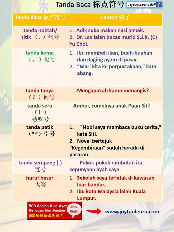 Joy Fun Learn 快乐学 - 分享 👉Tanda Baca 标点符号 ------------------------- ♨️500 ...