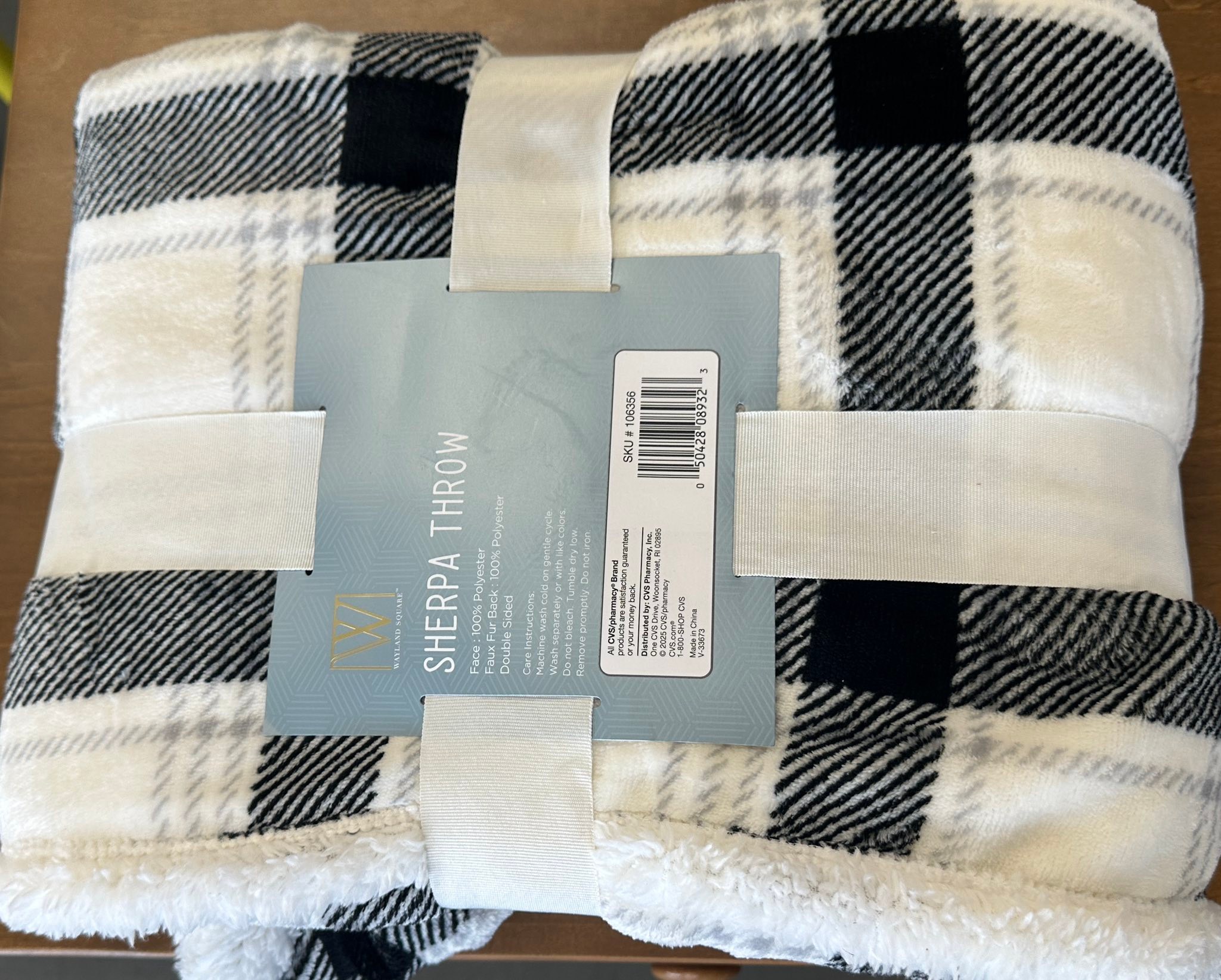 Wayland Sherpa Plaid Plush Blanket Throw Warm Soft Luxury White 