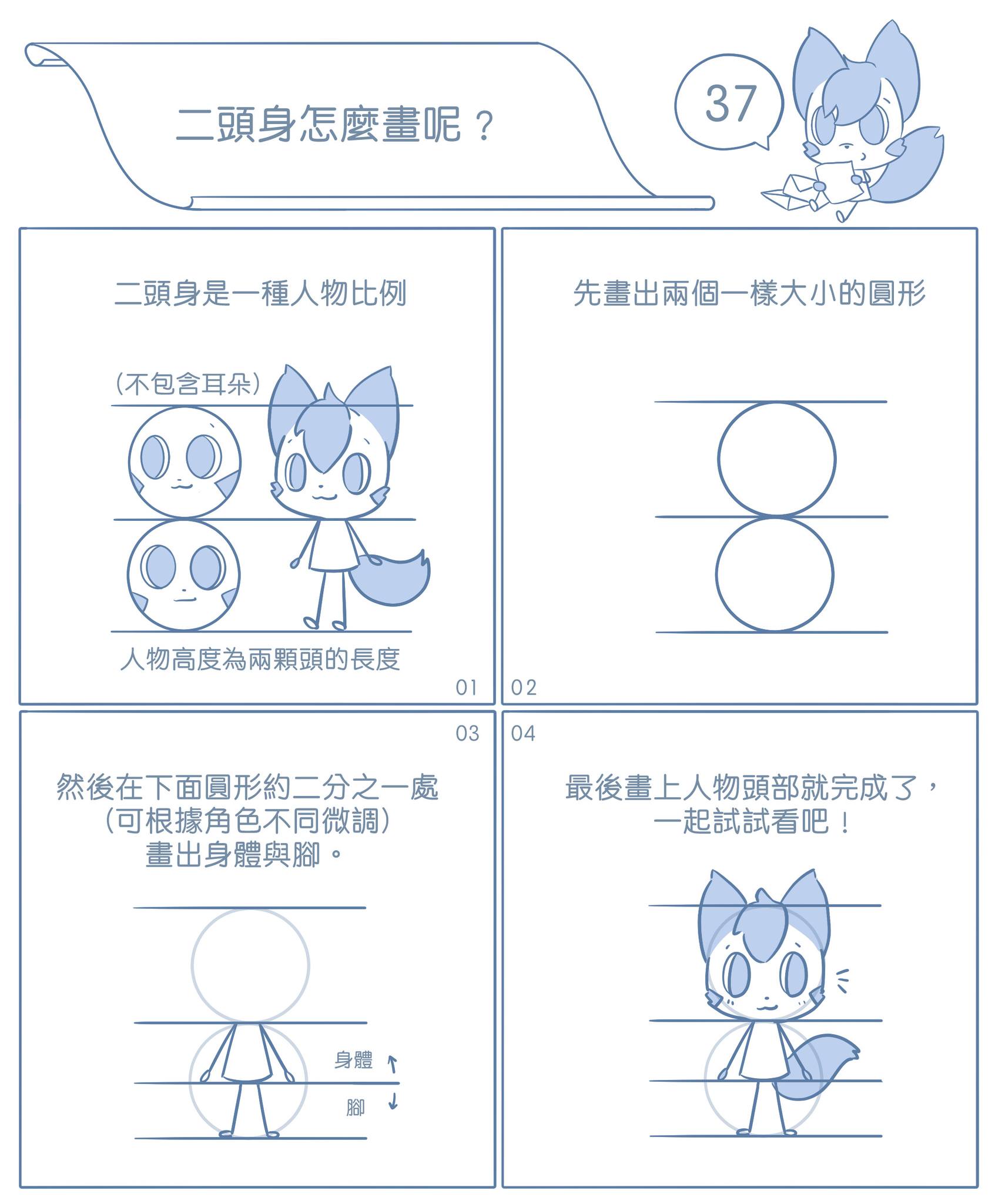 小路有畫說 - 「37-二頭身怎麼畫呢？ 」 二頭身是一種人物比例，人物高度為兩顆頭的長度， 所以稱之為二頭身。... | Facebook