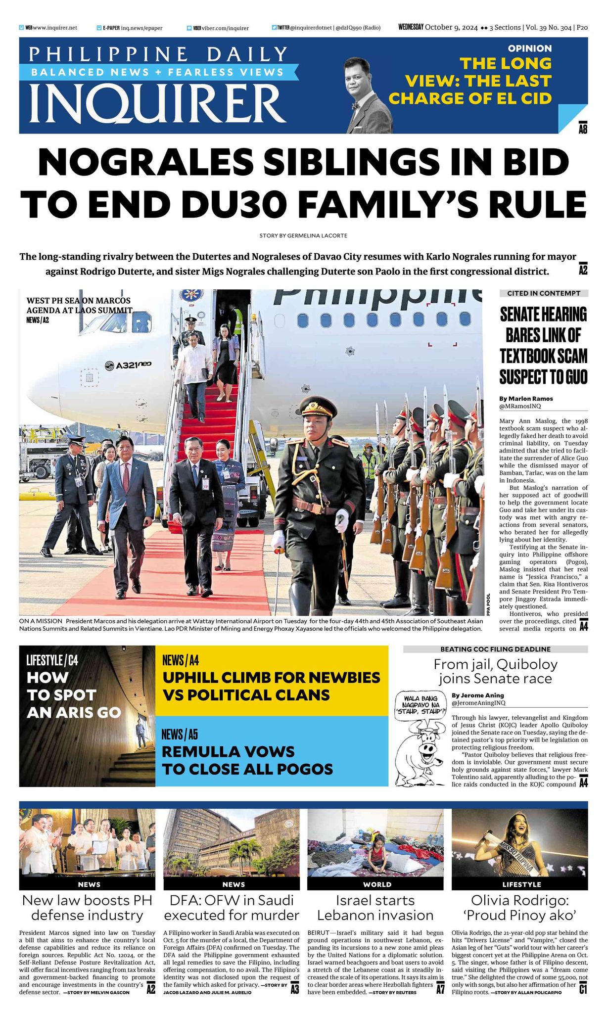 INQUIRER.net - Today's Inquirer front page (Oct. 9, 2024).... | Facebook