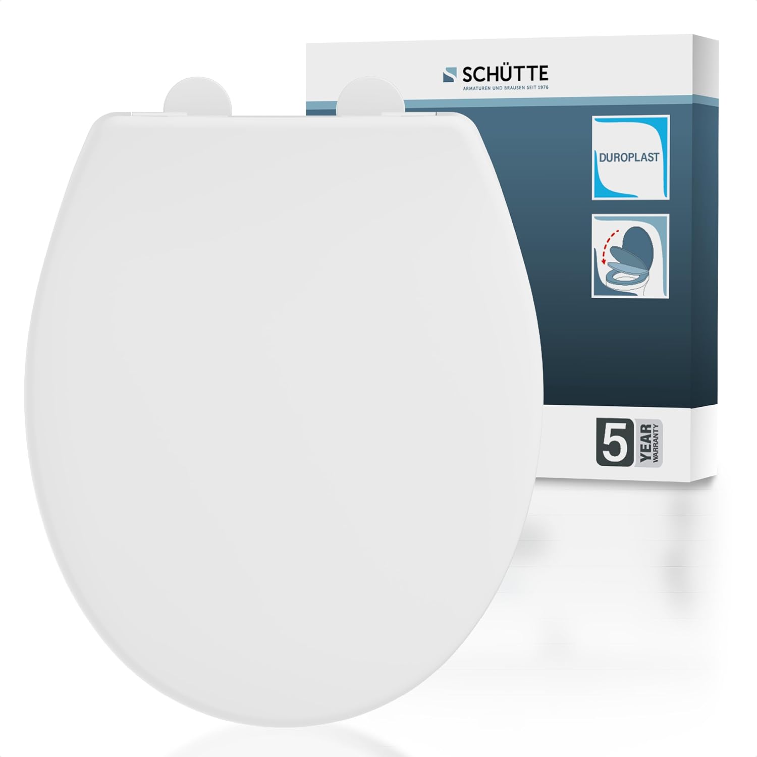 Schütte Abattant WC Avec Abaissement Automatique - Couvercle Toilette Duroplast Incassable, Charge 200 Kg, Montage Facile Avec Pochoir, Blanc
