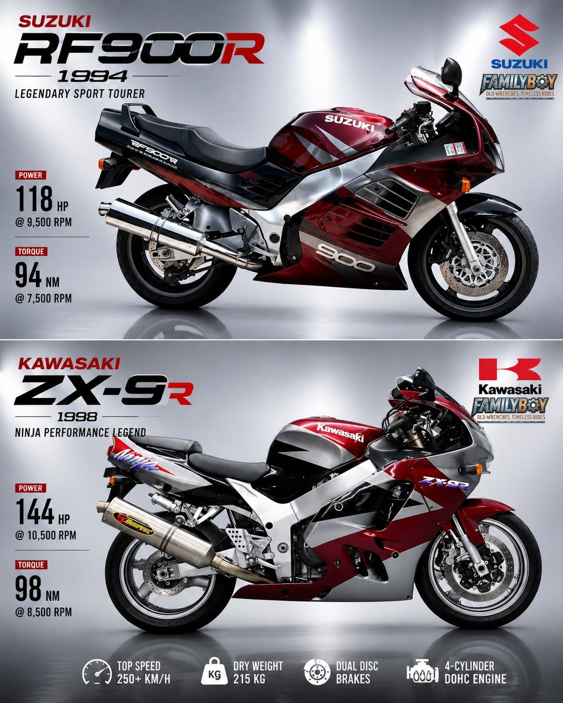 ゆう Launched in 1994, the Kawasaki ZX-9R and Suzuki RF900R were built