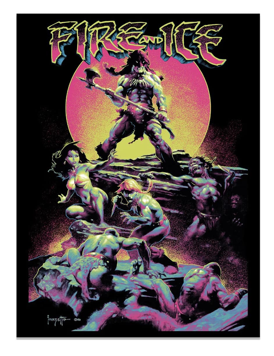 ポスター potita Frazetta - Fire and Ice Premium Flocked Blacklight Poster -18x24