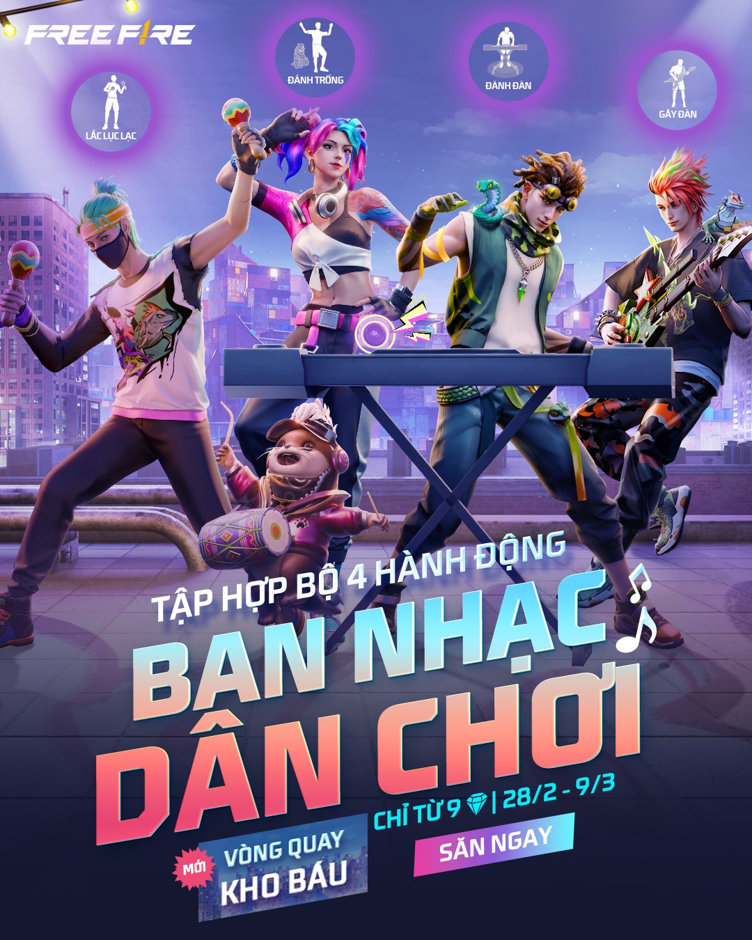 😗 Tập hợp bộ 4 hành động chơi nhạc cực... - Garena Free Fire