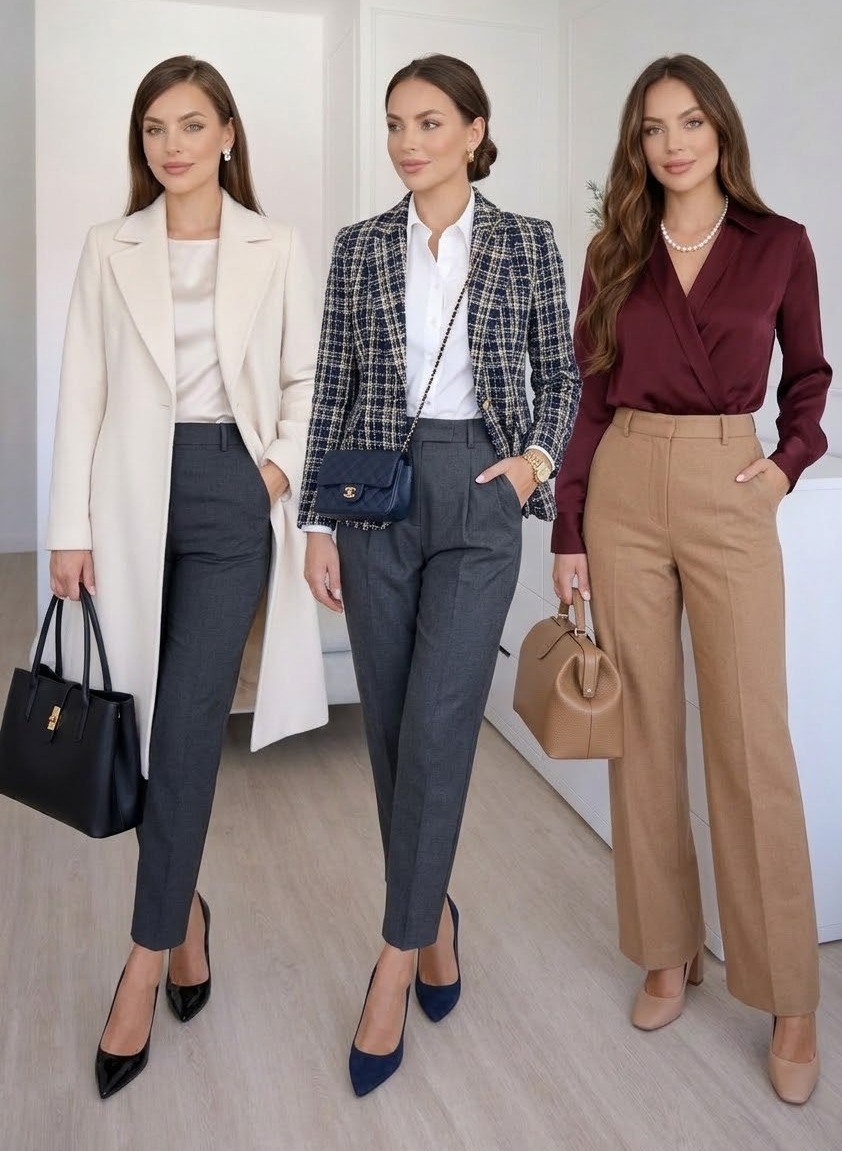 modern corporate dress attire for ladies Three power looks the woman — elegant, confident, unstoppable. ✨👠👜 african dresses