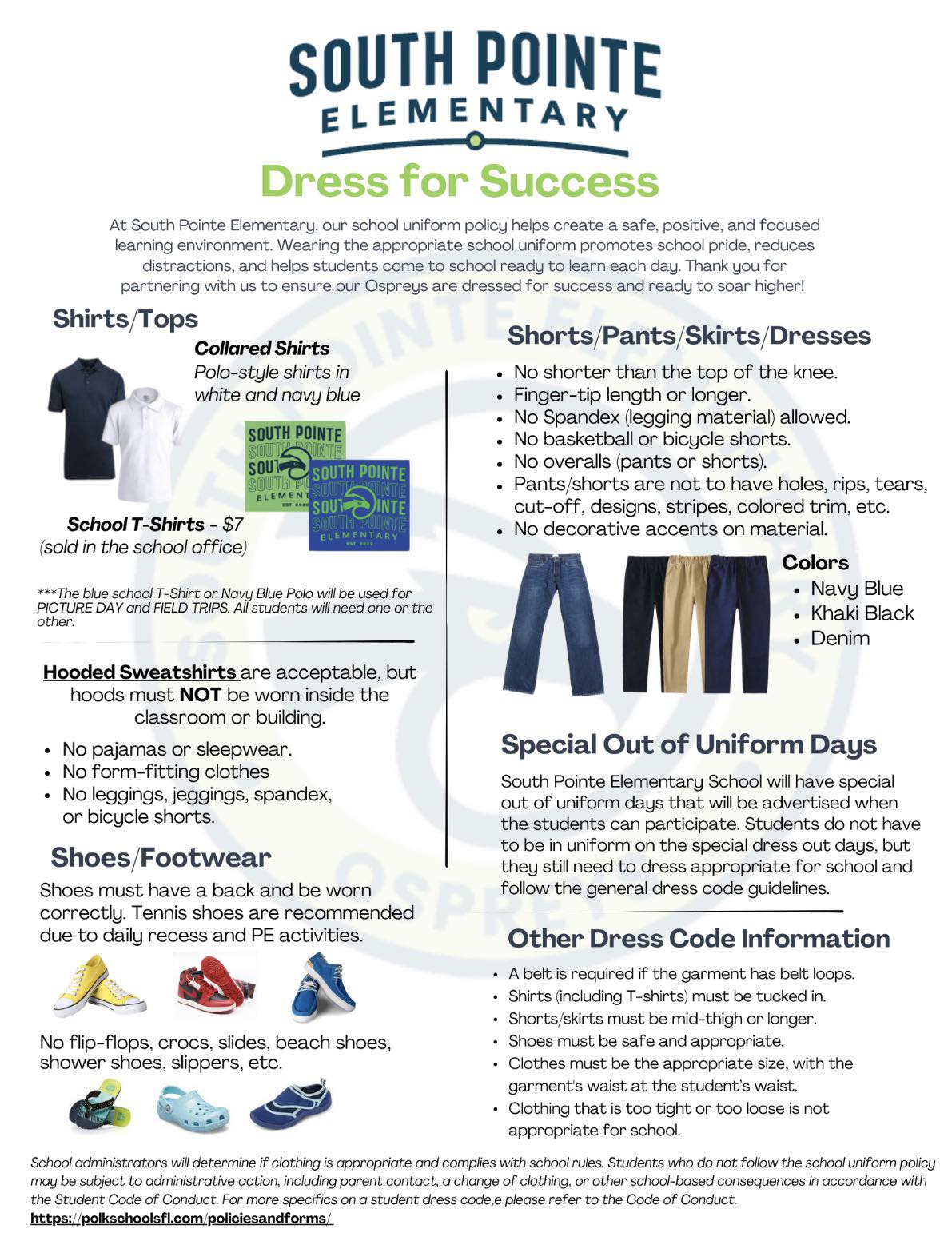 blu pointe dress code South Elementary school uniform policy guidelines Hudson valley