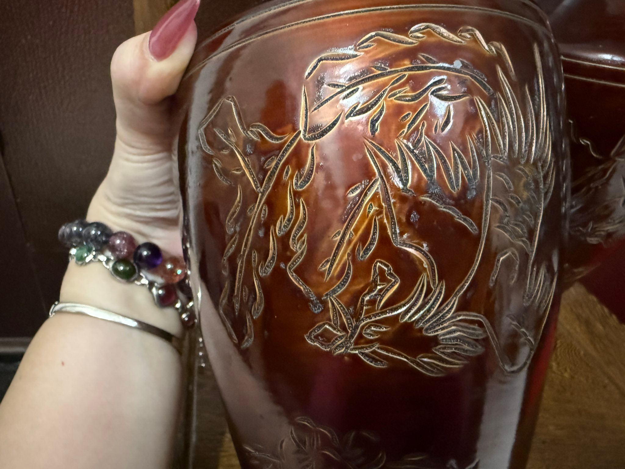 凤凰牡丹花瓶 很美的70-80年代29Cm 大宝瓶凤凰牡丹花锡罐一对#完整的一对罐#