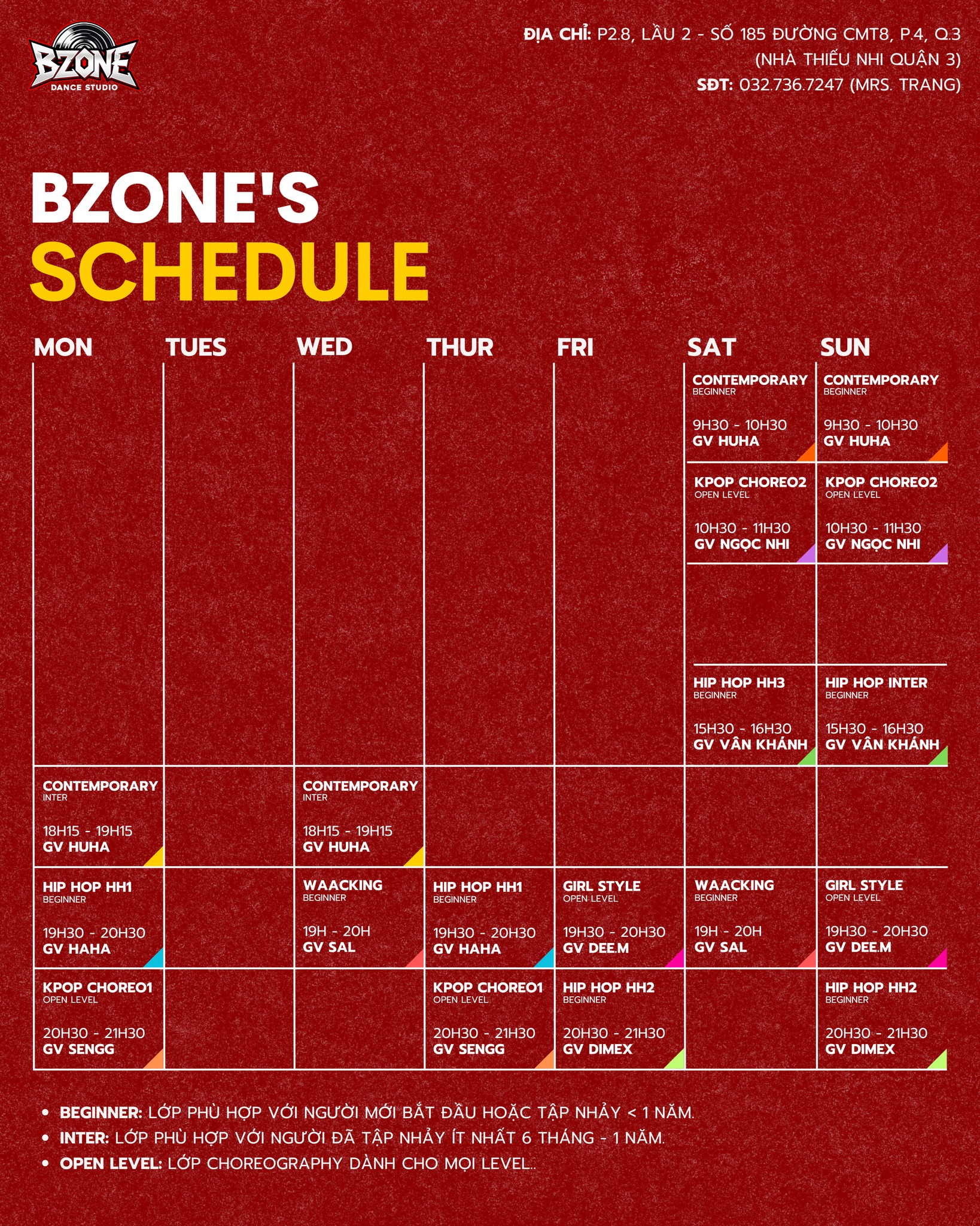𝗕𝗭𝗢𝗡𝗘’𝗦 𝗦𝗖𝗛𝗘𝗗𝗨𝗟𝗘 📌 Cập nhật ngay... - Bzone Dance Studio | Facebook