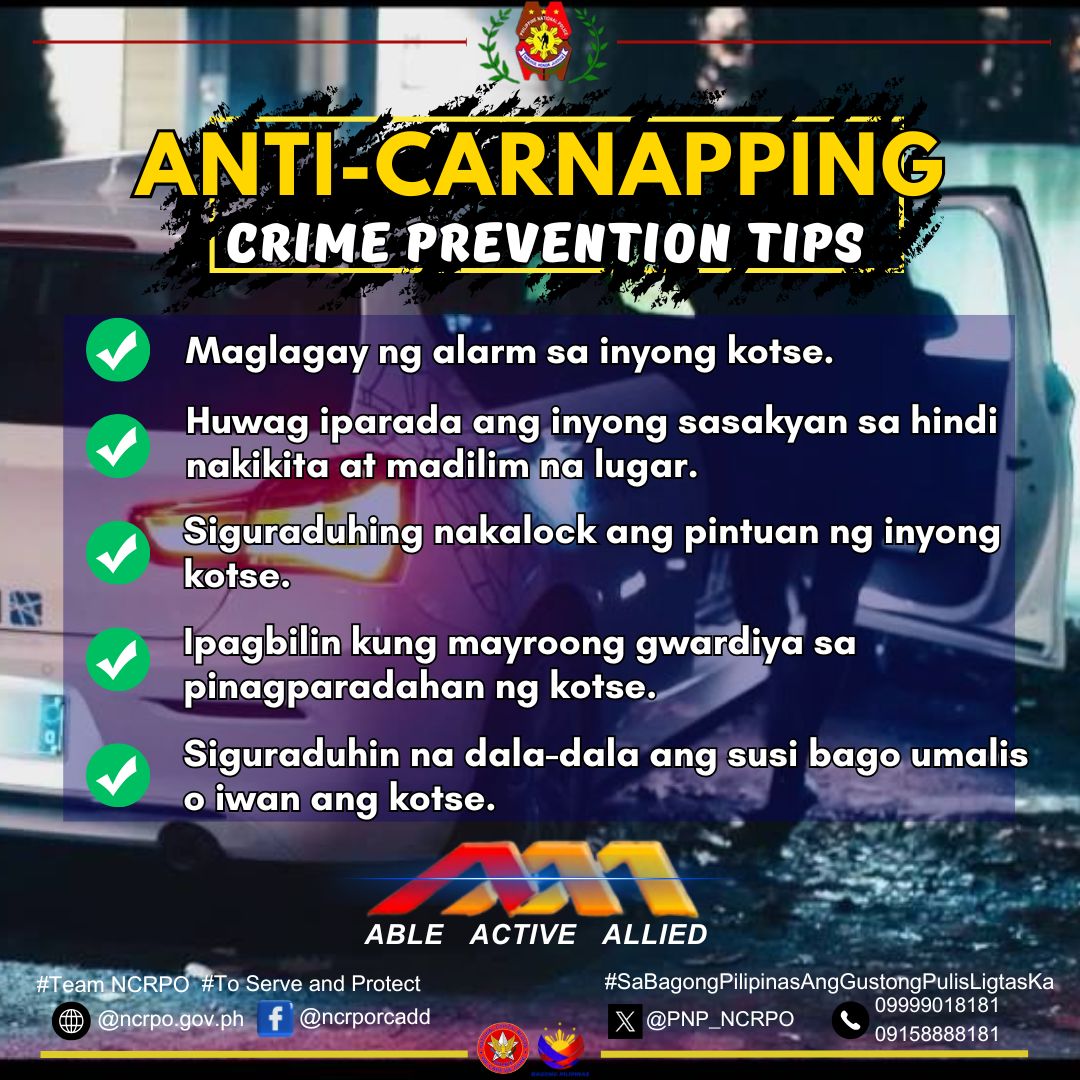 RCADD - NCRPO - Anti-Carnapping Crime Prevention Tips to... | Facebook