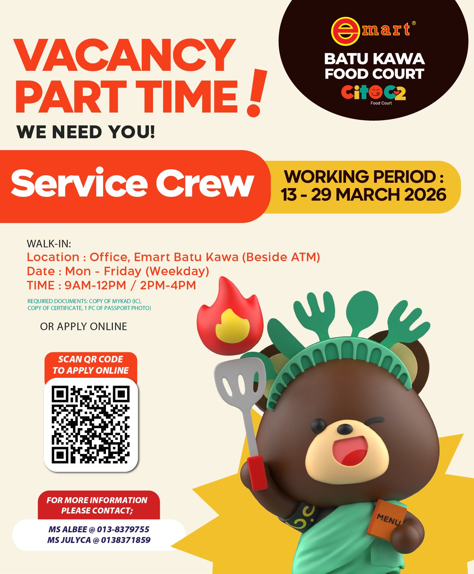 🚨 Vacancy Alert! CITO C2 –... - Emart Batu Kawa 24 Hours | Facebook