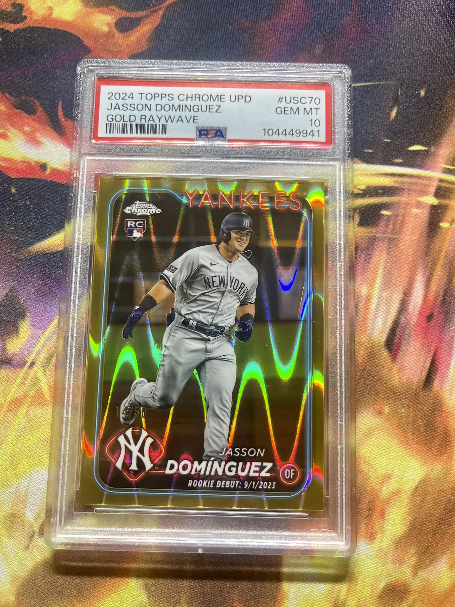 $300 Jasson Dominguez Topps Chrome Update Gold Raywave /50 psa 10