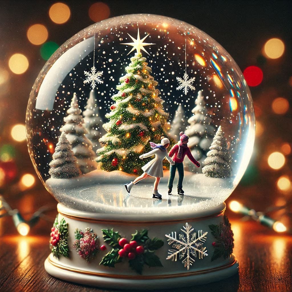 Festive Kirkland Signature snow globe has a glass dome with a