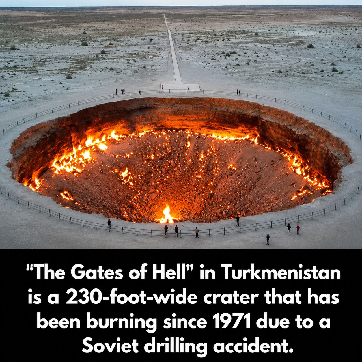 The blazing crater in this image is the Darvaza Gas Crater in