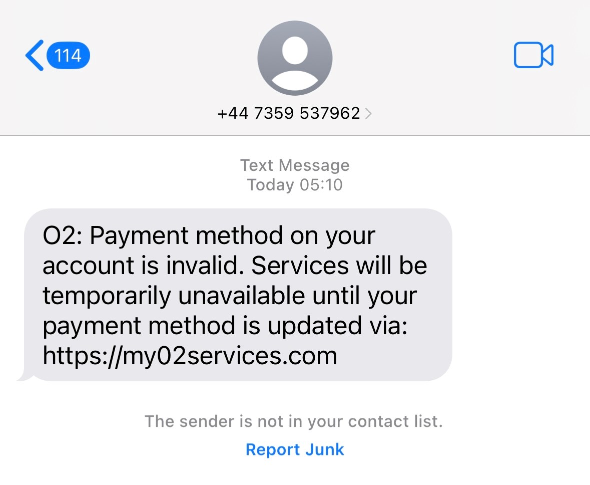 Get - 'The sender is not in your contact list' because it's a scam text ...
