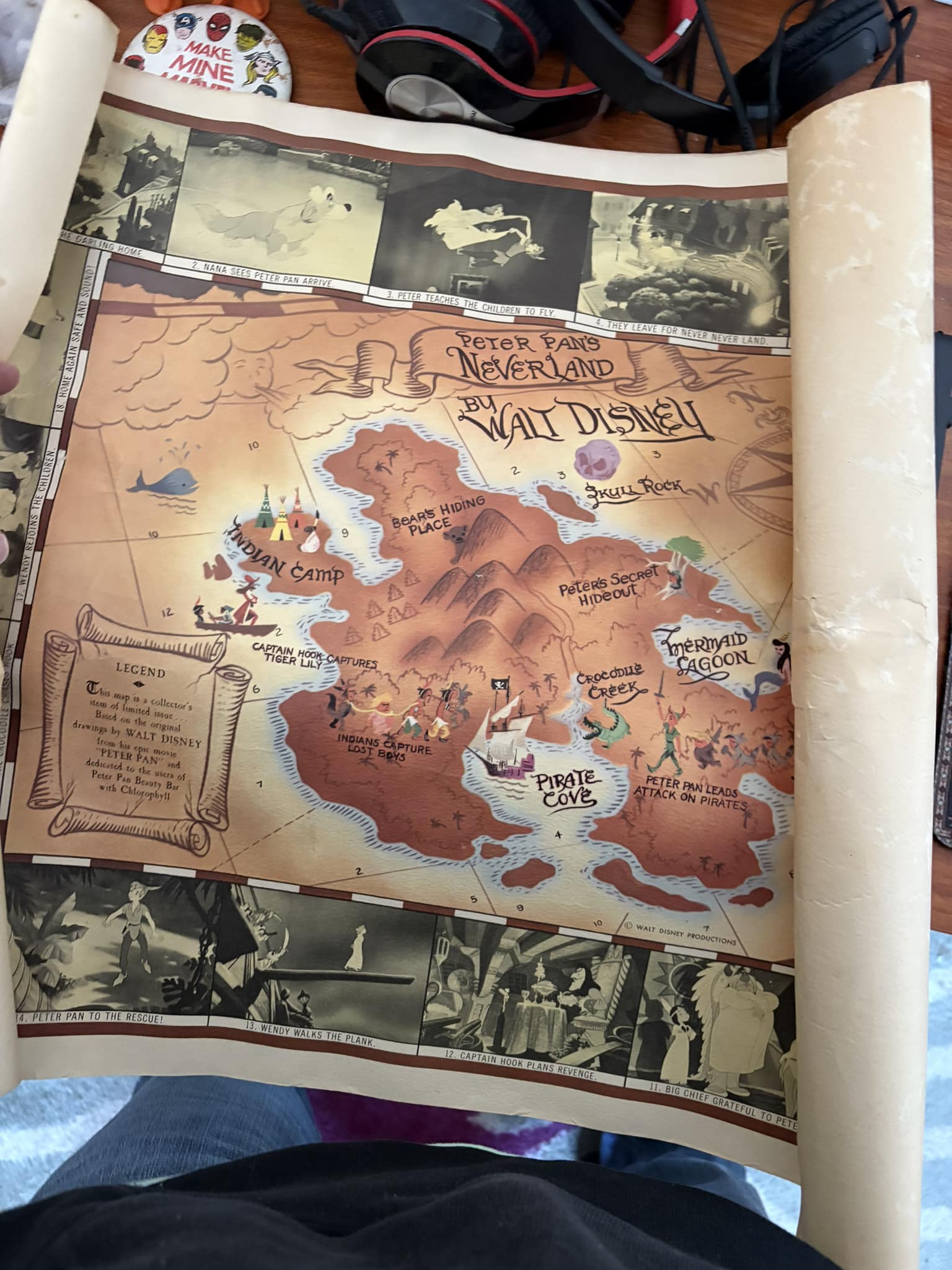 Vintage 1953 map of Neverland found in antique store