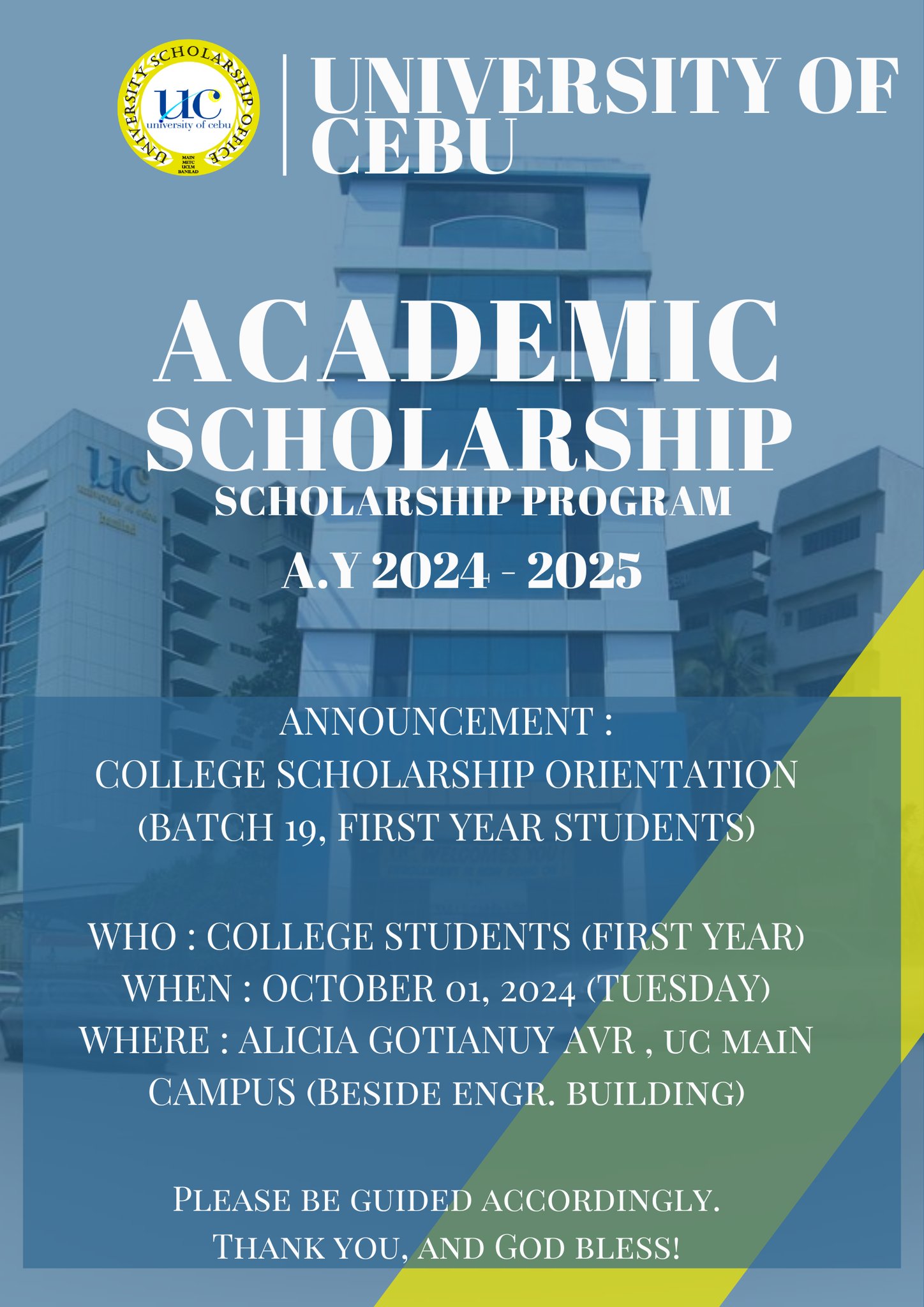 UC - ANNOUNCEMENT : The UC-Main Scholarship Office (College Department ...
