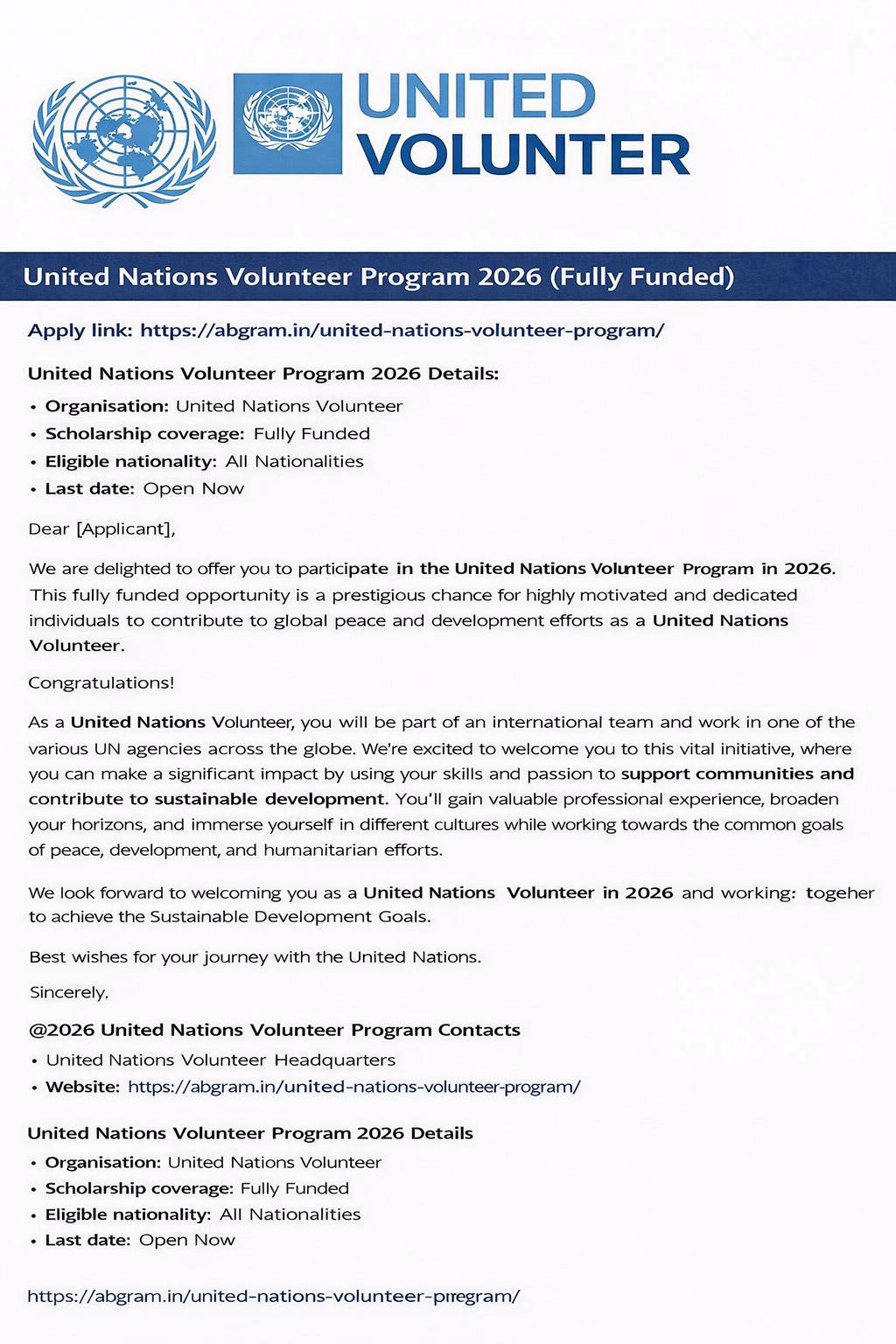 United Nations Volunteer Program 2026 (Fully Funded) | Facebook