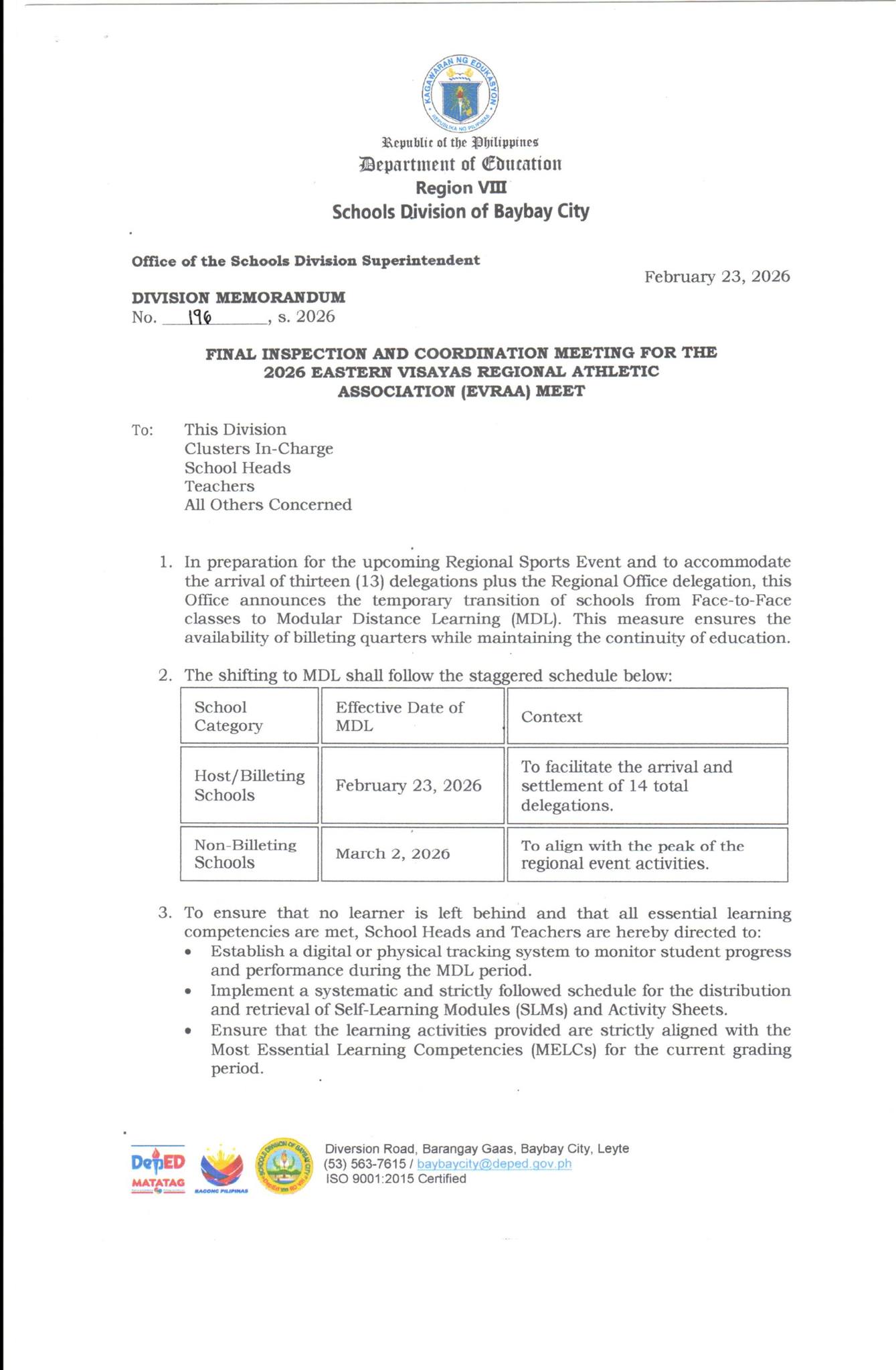 Recs Senag - DM NO. 196, S. 2026 FINAL INSPECTION AND... | Facebook