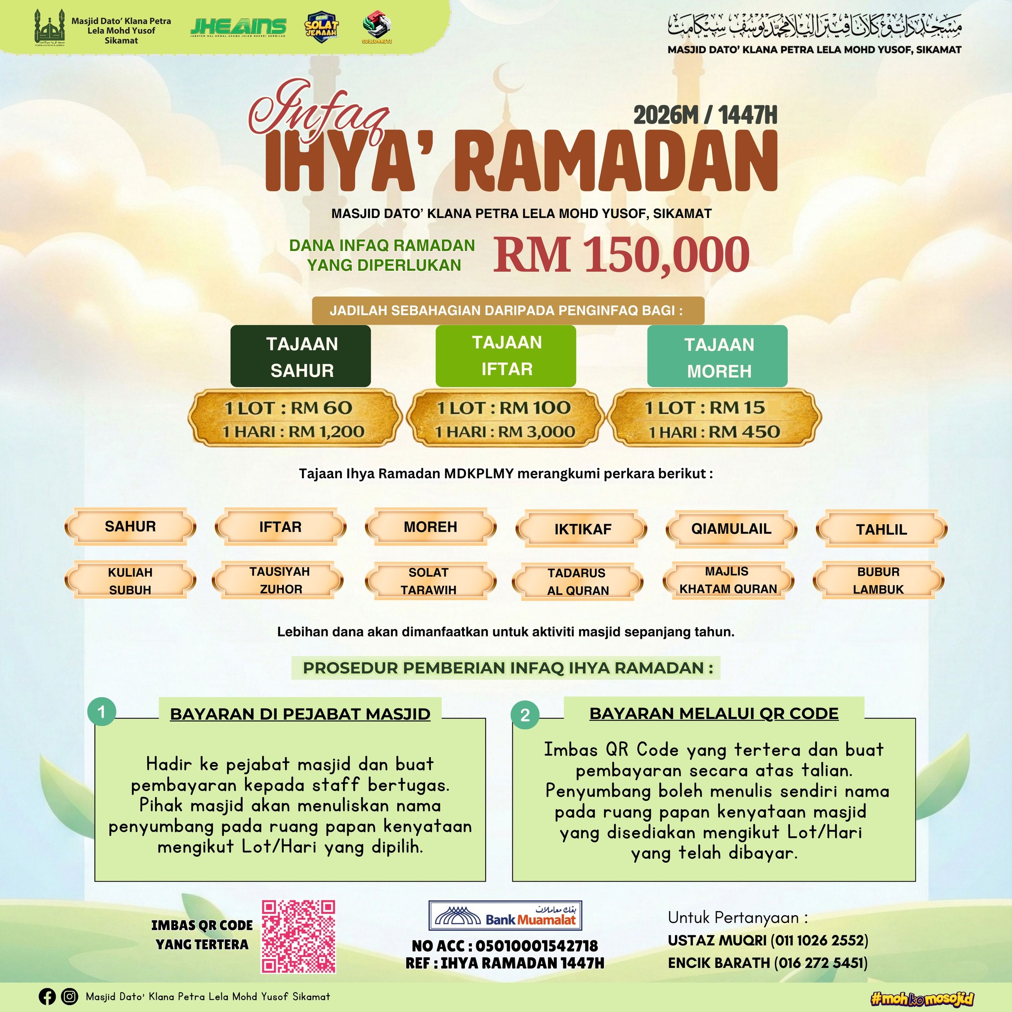 🌙 JOM INFAQ... - Masjid Dato' Klana Petra Lela Mohd Yusof | Facebook