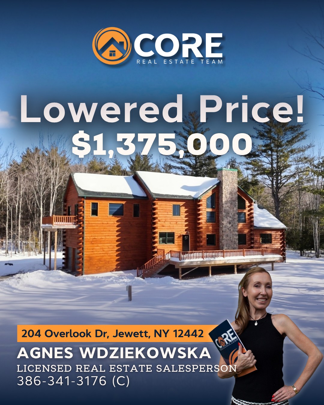 Log home for sale in Catskills with fireplace and Airbnb potential