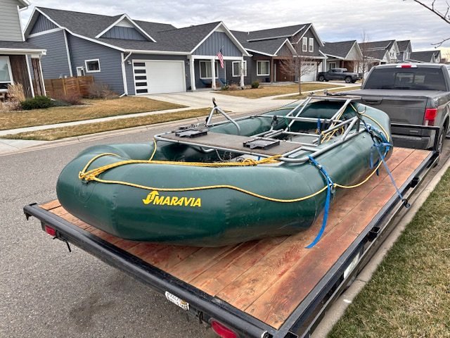 Maravia 13' Self Bailing Kevlar Raft, frame, utility trailer - Kayaks ...