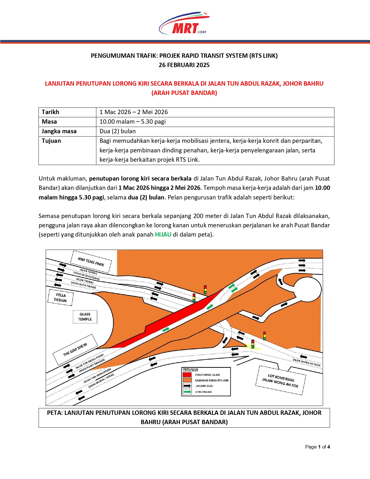 RTS Link JB-SG - ⚠️ CONTINUATION OF INTERMITTENT LEFT LANE... | Facebook