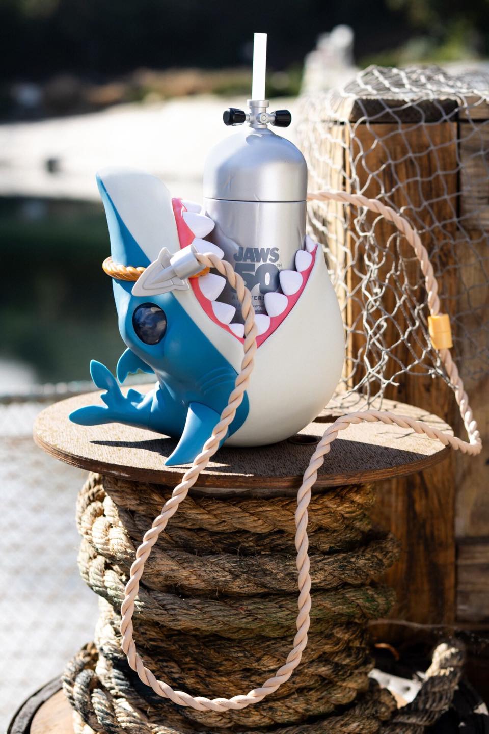 A Jaws 50th souvenir cup is available at Chez Alcatraz. We