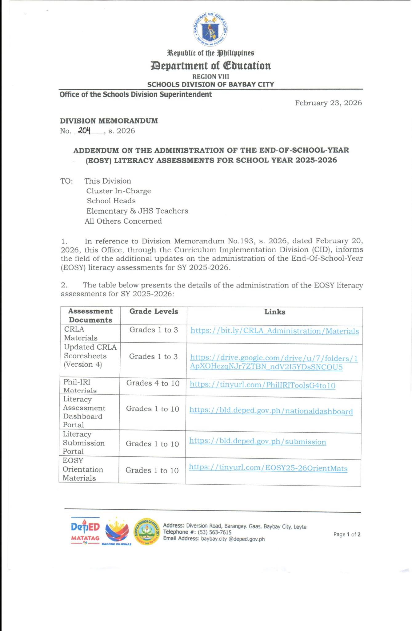 Recs Senag - DM NO. 204, S. 2026 ADDENDUM ON THE... | Facebook