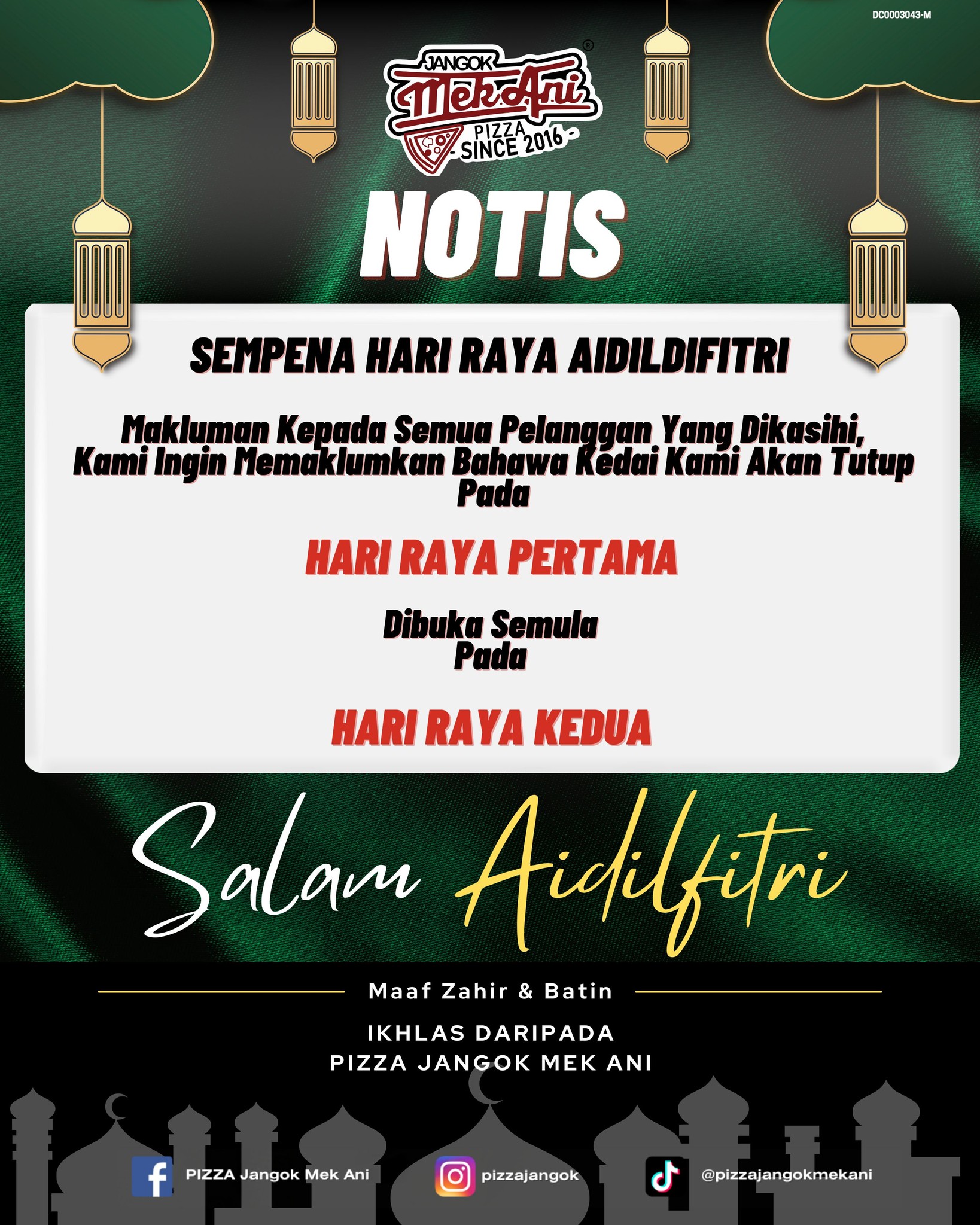 PIZZA - 🌙 NOTIS PENTING BUAT PELANGGAN TERSAYANG 🌙 Sempena Hari Raya ...