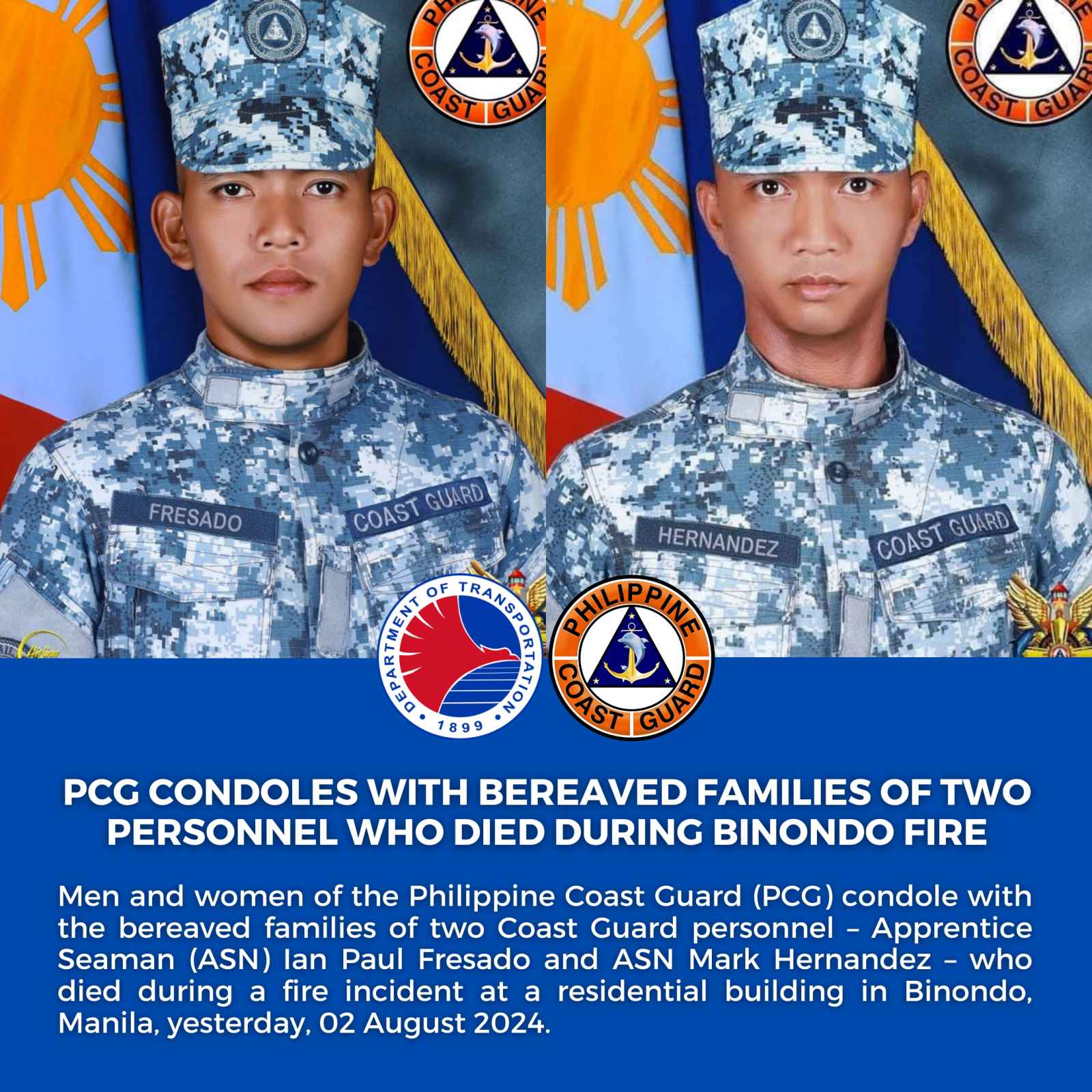 Philippine - 𝐏𝐂𝐆 𝐂𝐎𝐍𝐃𝐎𝐋𝐄𝐒 𝐖𝐈𝐓𝐇 𝐁𝐄𝐑𝐄𝐀𝐕𝐄𝐃 𝐅𝐀𝐌𝐈𝐋𝐈𝐄𝐒 𝐎𝐅 𝐓𝐖𝐎 𝐏𝐄𝐑𝐒𝐎𝐍𝐍𝐄𝐋 𝐖𝐇𝐎 ...