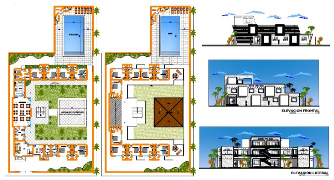 cadbull.com - Beach Hostel cad drawing is given in this cad file. There ...