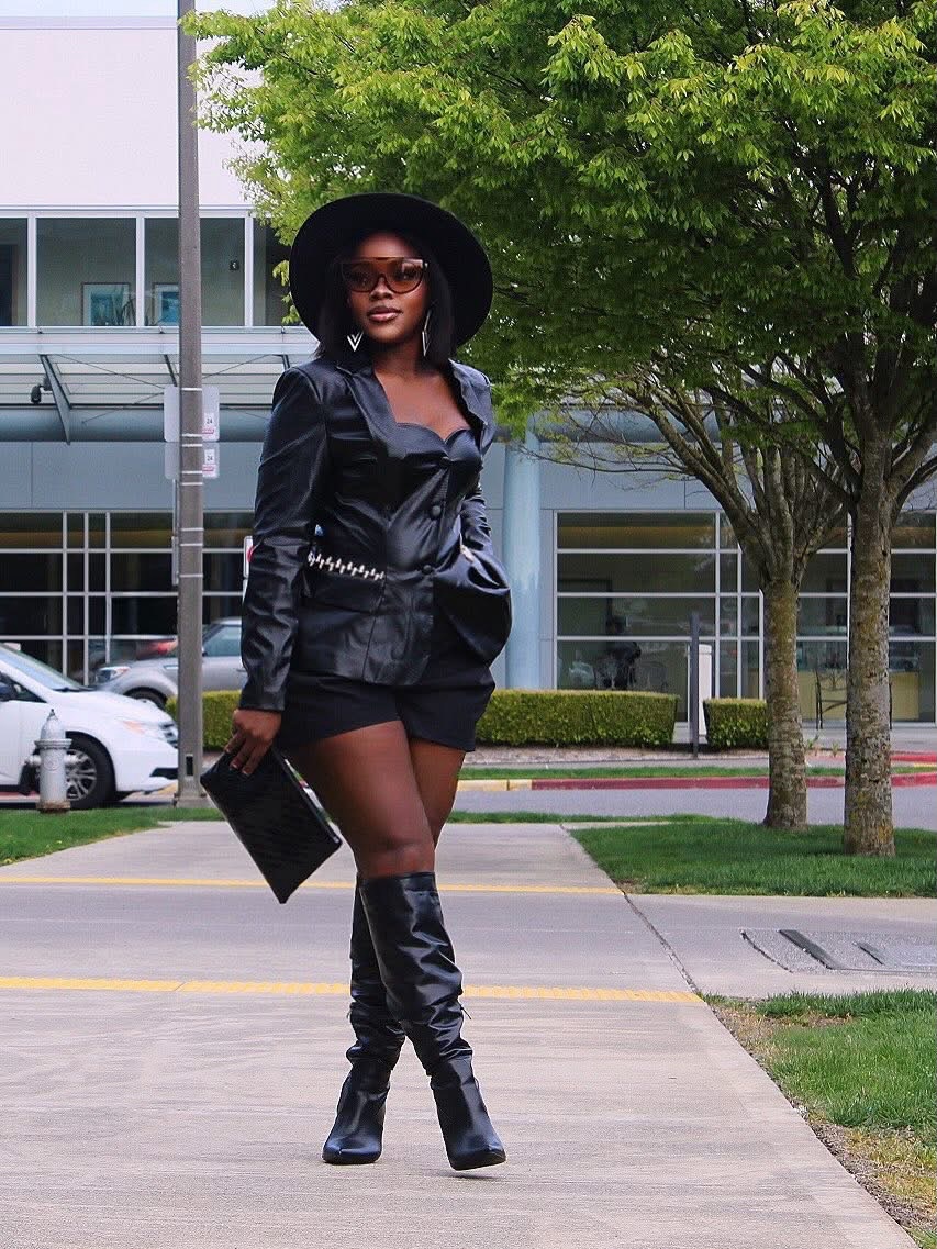 black mini dress with thigh high boots Leather Short Shamil Cruz Updates Added A New Shamil Cruz Updates Size:12 ½ C