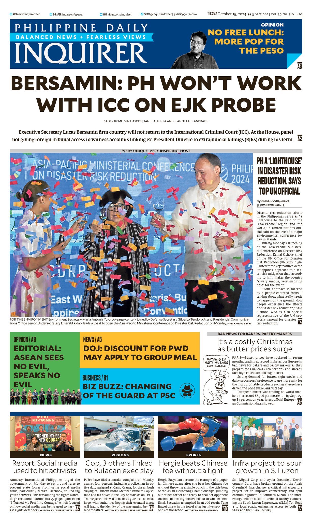 INQUIRER.net - Today's Inquirer front page (Oct. 15, 2024). More at inq ...