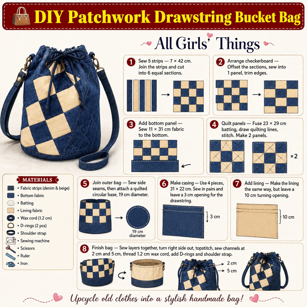 ? DIY Patchwork Drawstring Bucket Bag - Quick View. Read the 