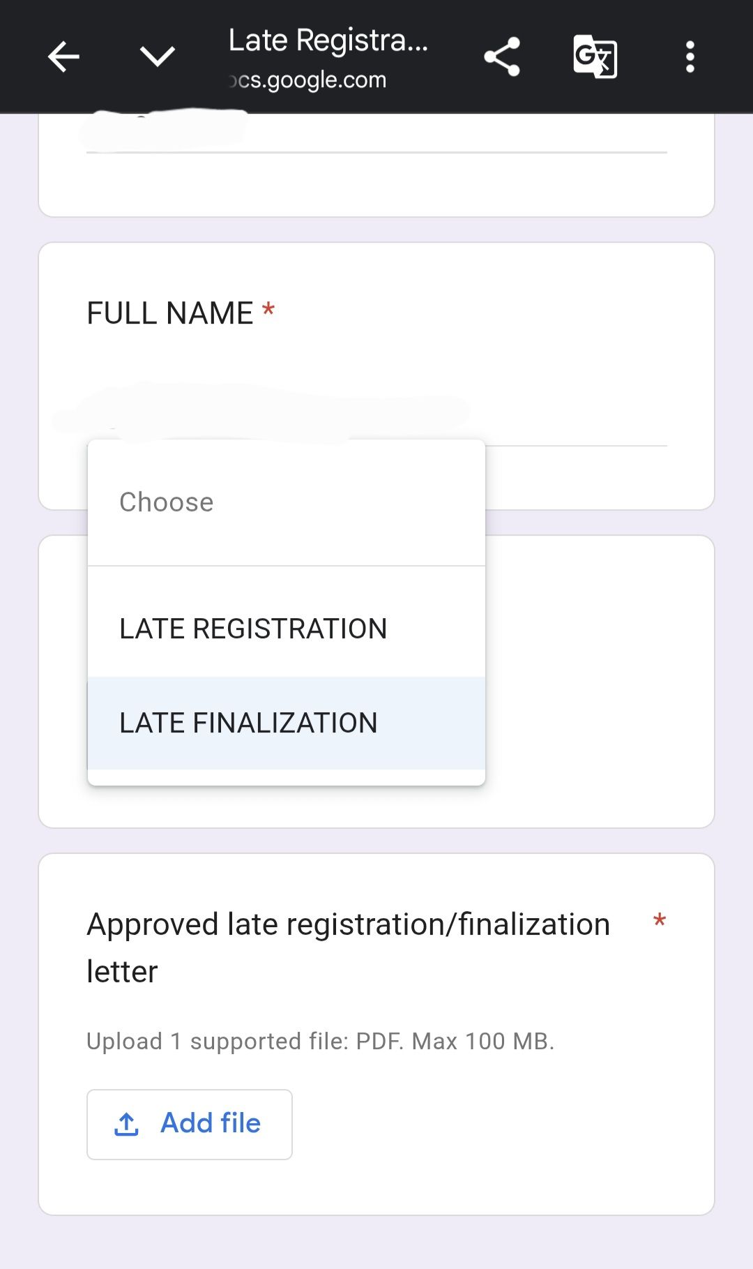 late registration / finalization | Facebook