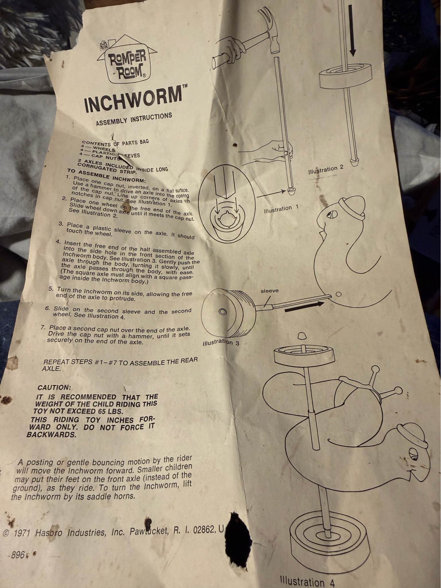 Inchworm-ORIGINAL 1971 Hasbro Romper Room ride on toy w original box ...