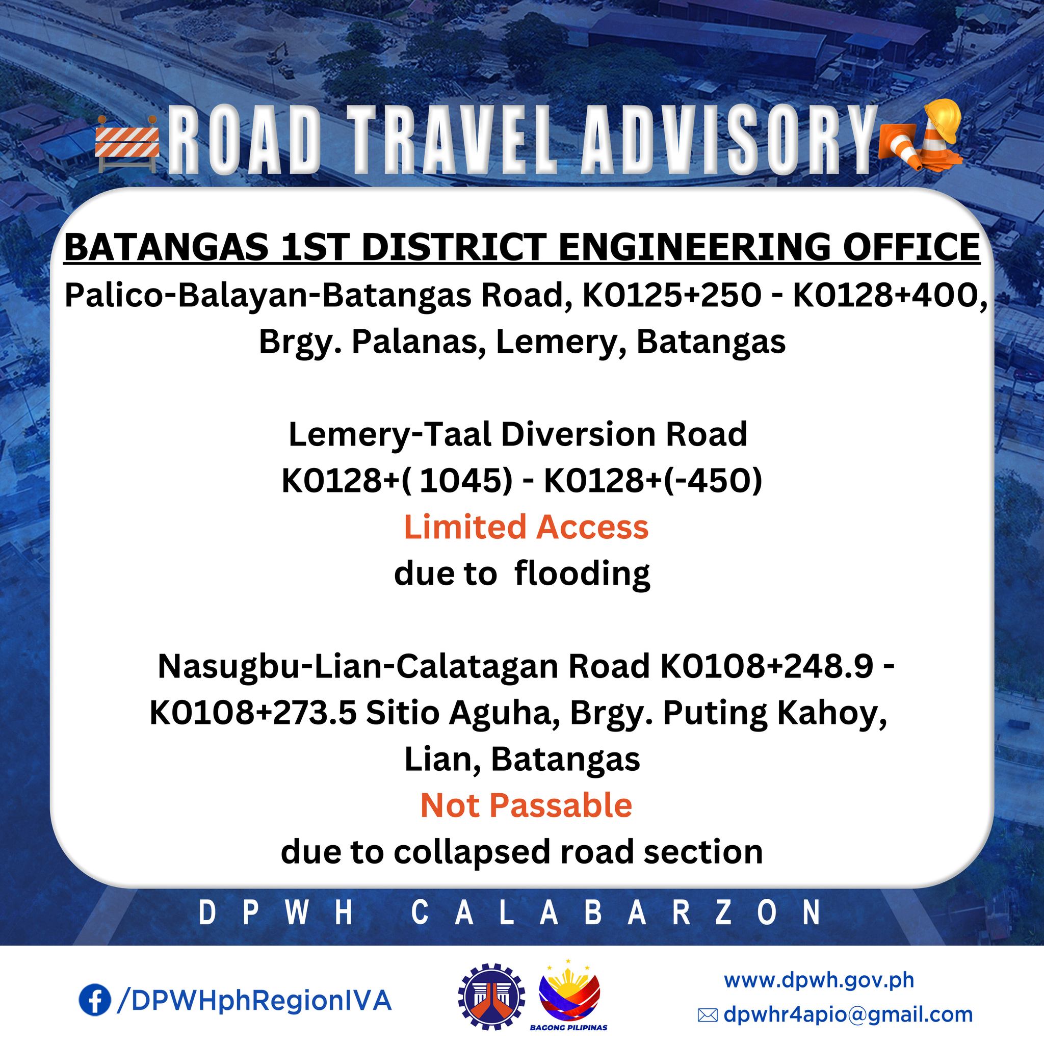 𝗗𝗣𝗪𝗛 𝗥𝗘𝗚𝗜𝗢𝗡 𝗜𝗩-𝗔 𝗥𝗢𝗔𝗗 𝗔𝗗𝗩𝗜𝗦𝗢𝗥𝗬 𝙐𝙥𝙙𝙖𝙩𝙚... - DPWH Region IV-A | Facebook