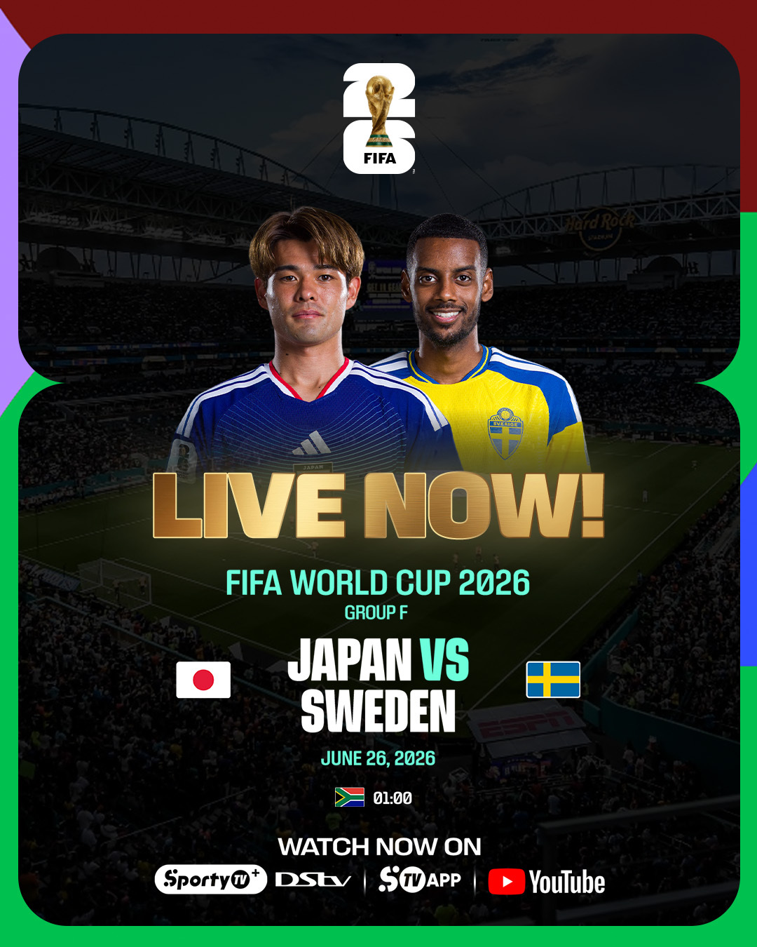 🚨 THE WORLD CUP IS LIVE NOW ON SPORTYTV! 🏆 🇯🇵 JAPAN 🆚 SWEDEN