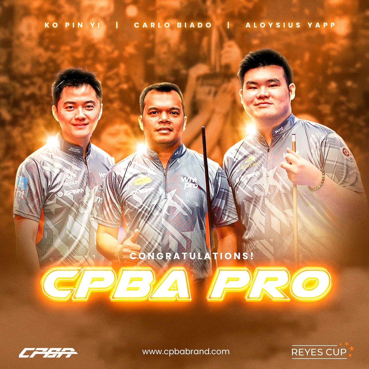 CPBA Cloth - 🎉🎉🎉恭喜CPBA職業選手葉浚惟、柯秉逸和卡羅·比亞多帶領亞洲隊贏得首屆雷耶斯杯的勝利！🏆... | Facebook