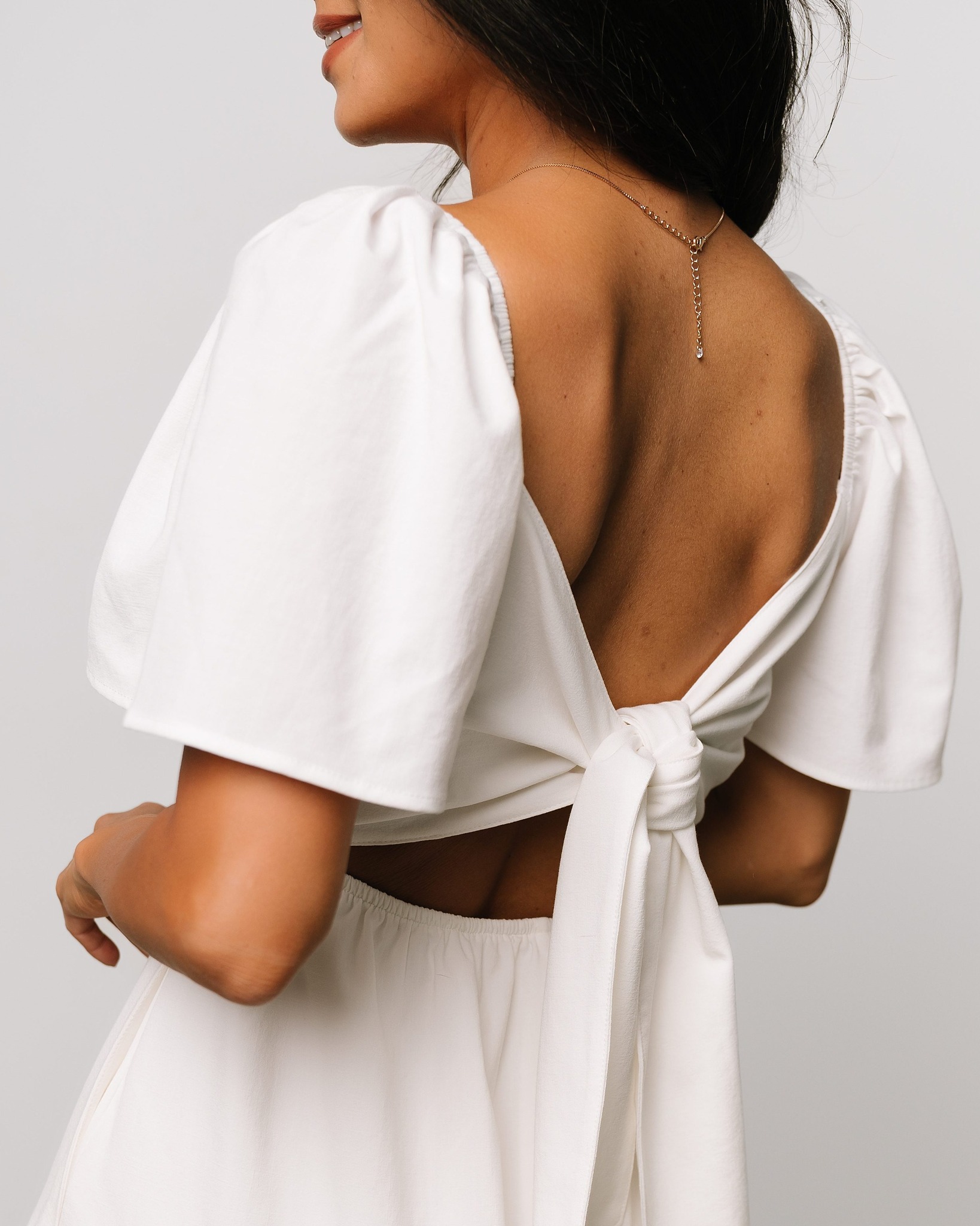 open lace back dress Business at the front, party at the back dress