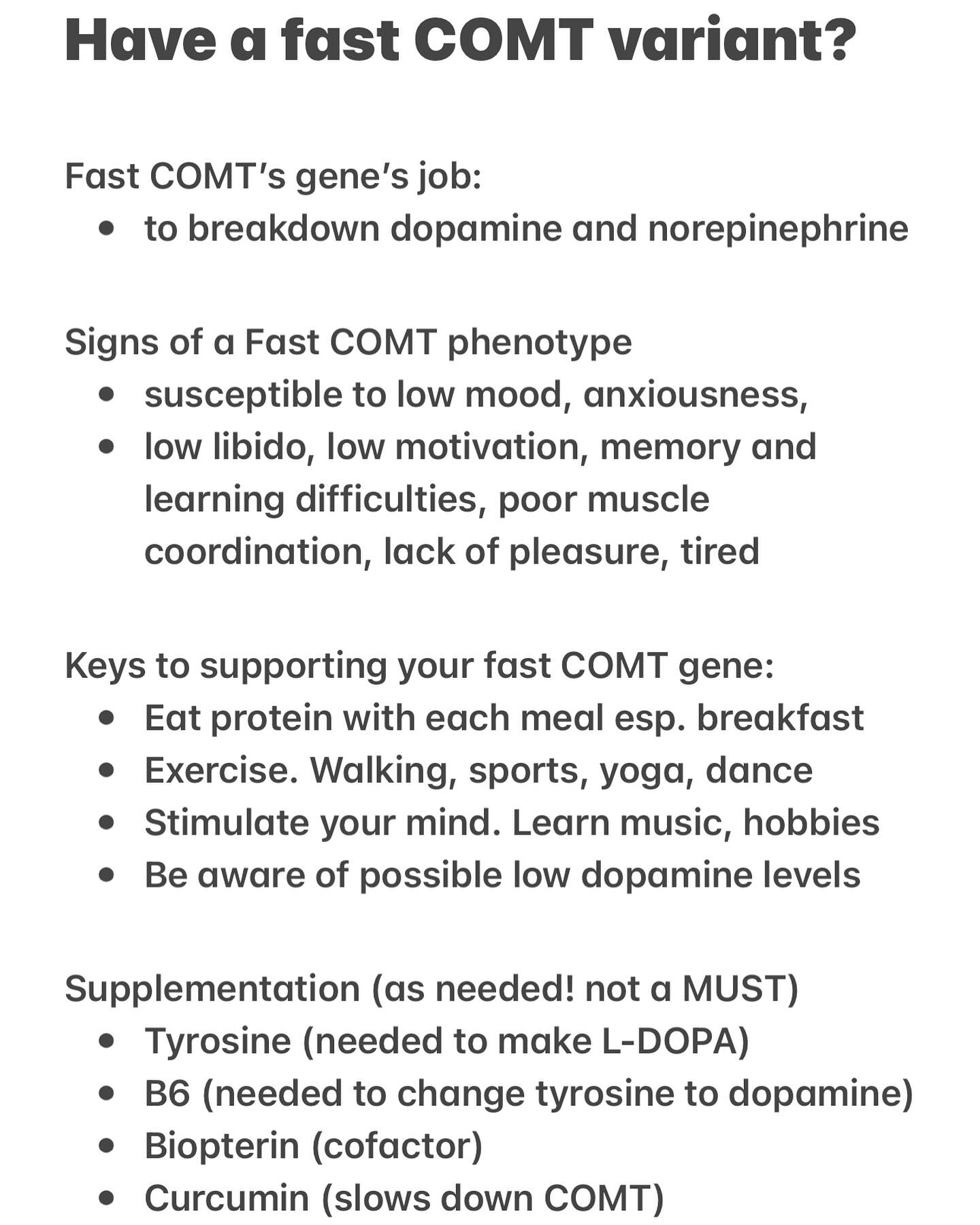 Dr Ben Lynch - If you’re born with a fast COMT gene, it’s... | Facebook