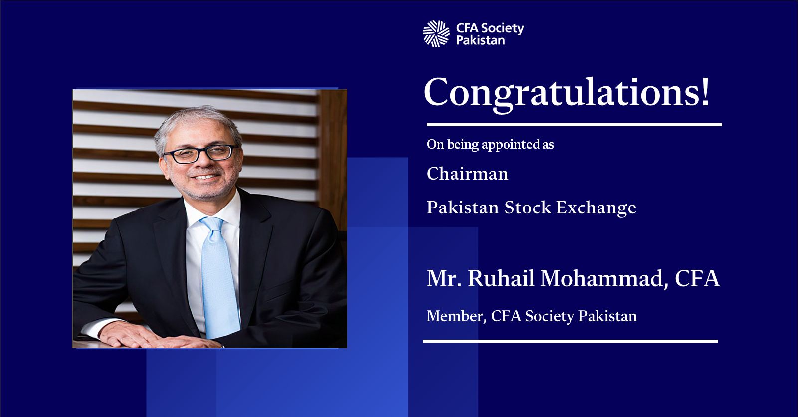 CFA - Congratulations to Mr. Ruhail Mohammad, CFA, member CFA Society ...