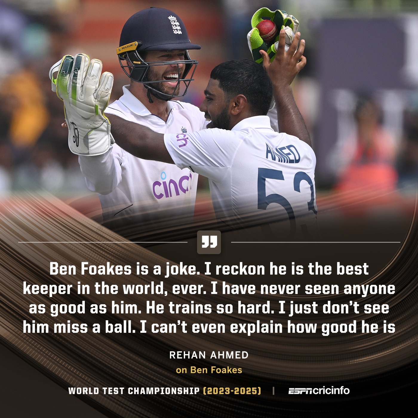 ESPNcricinfo - Rehan Ahmed believes Ben Foakes is a GOAT...