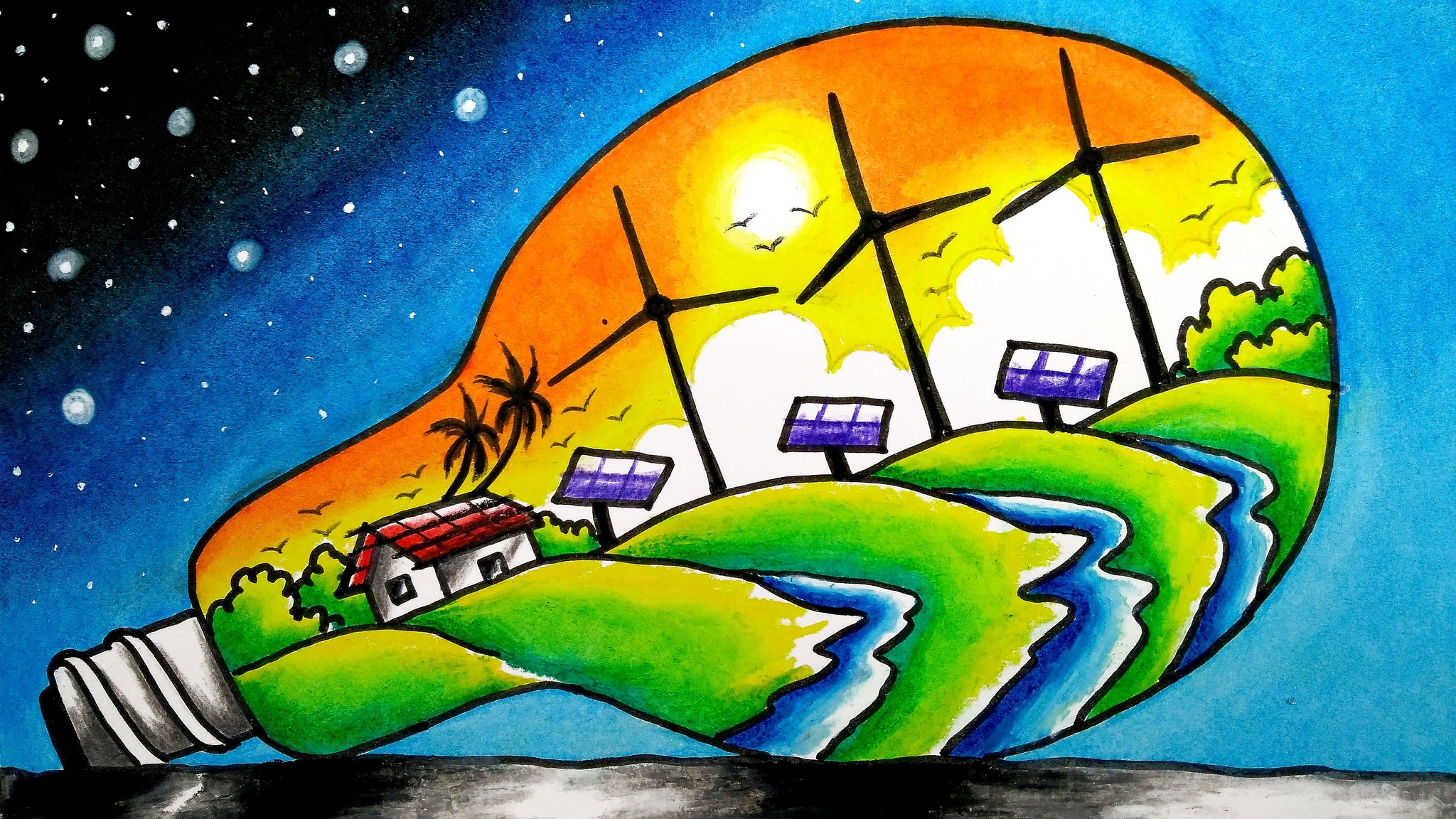 Save Energy Paintings Majid Hussain | ||Be Aware Use Of💡 Energy