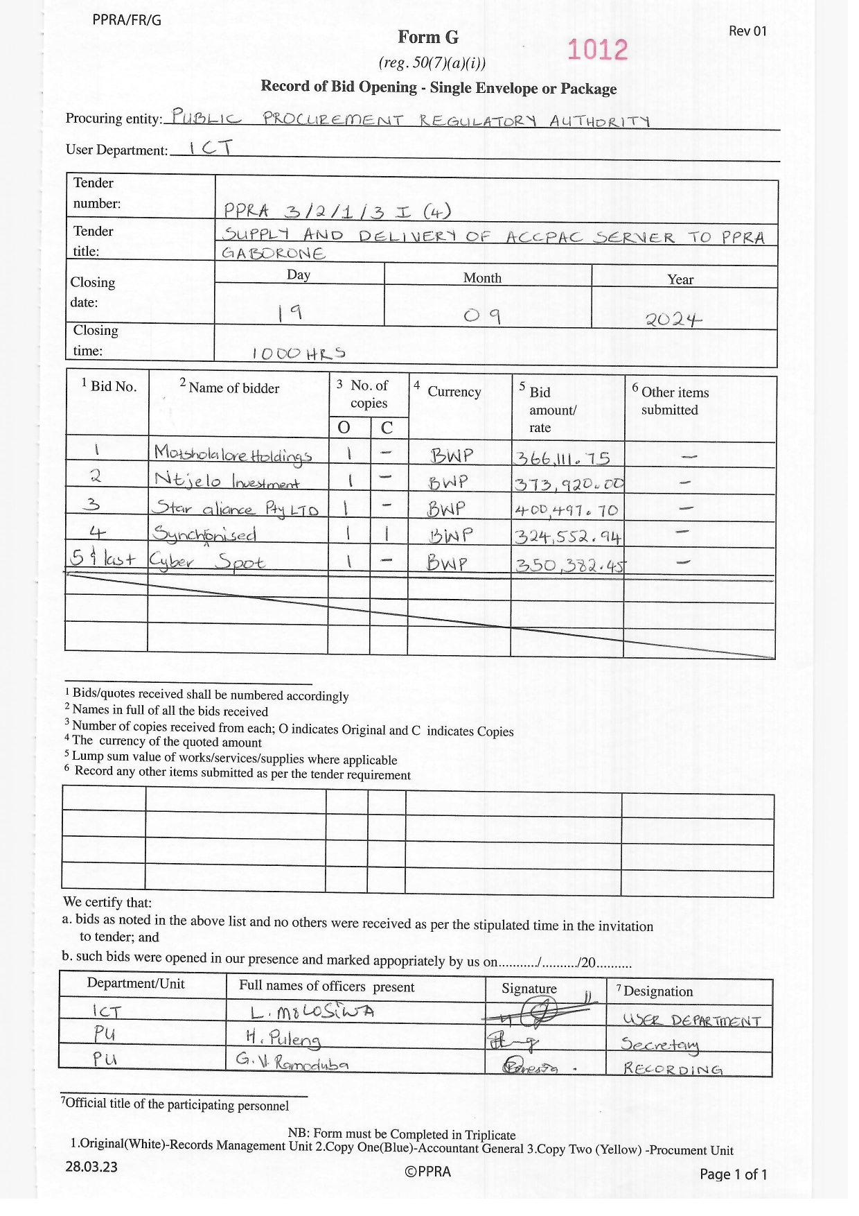 Public Procurement Regulatory Authority | Gaborone