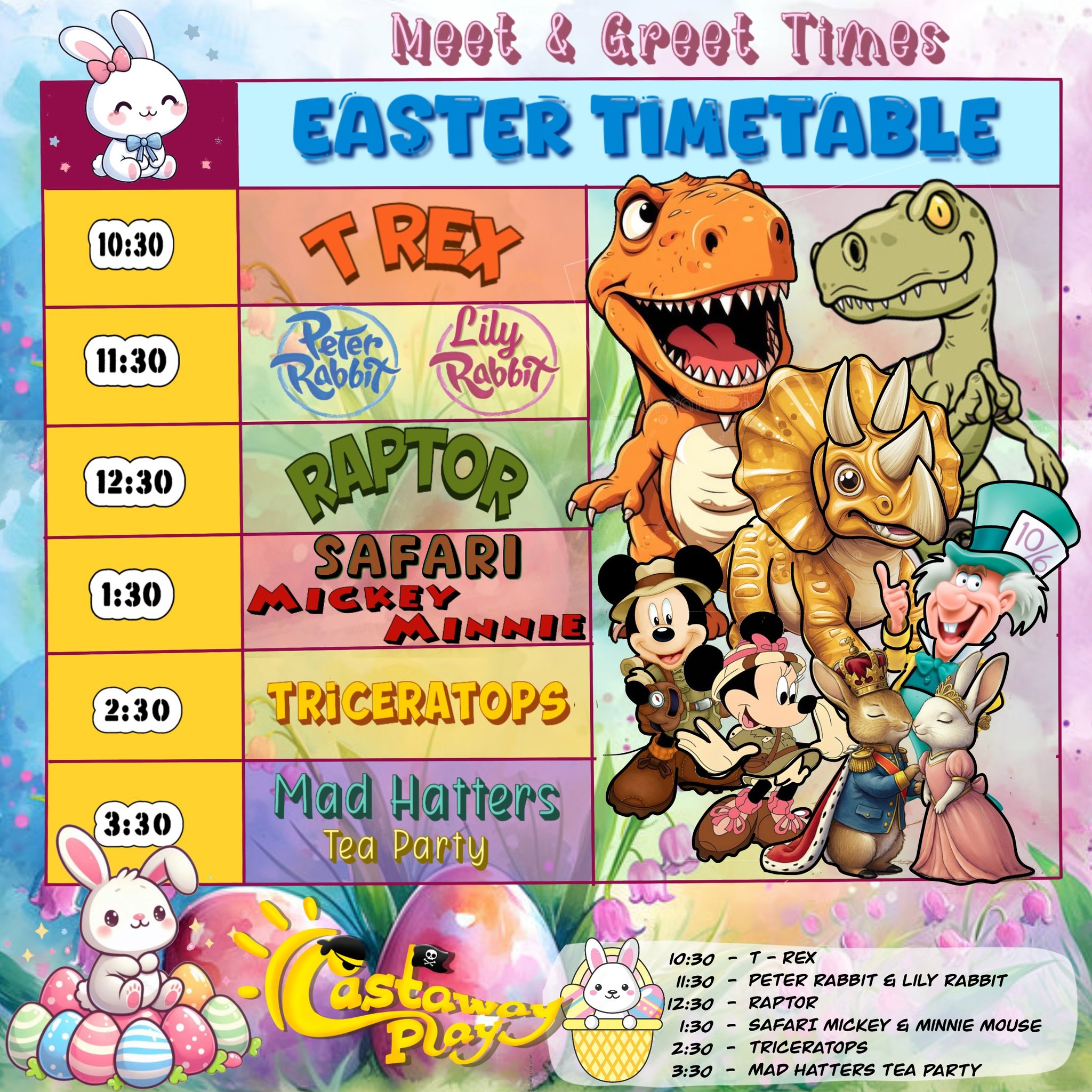 Castaway - 🦖🐣Your Meet and Greet timetable for our Easter Event 2025 🦖🐣 ...