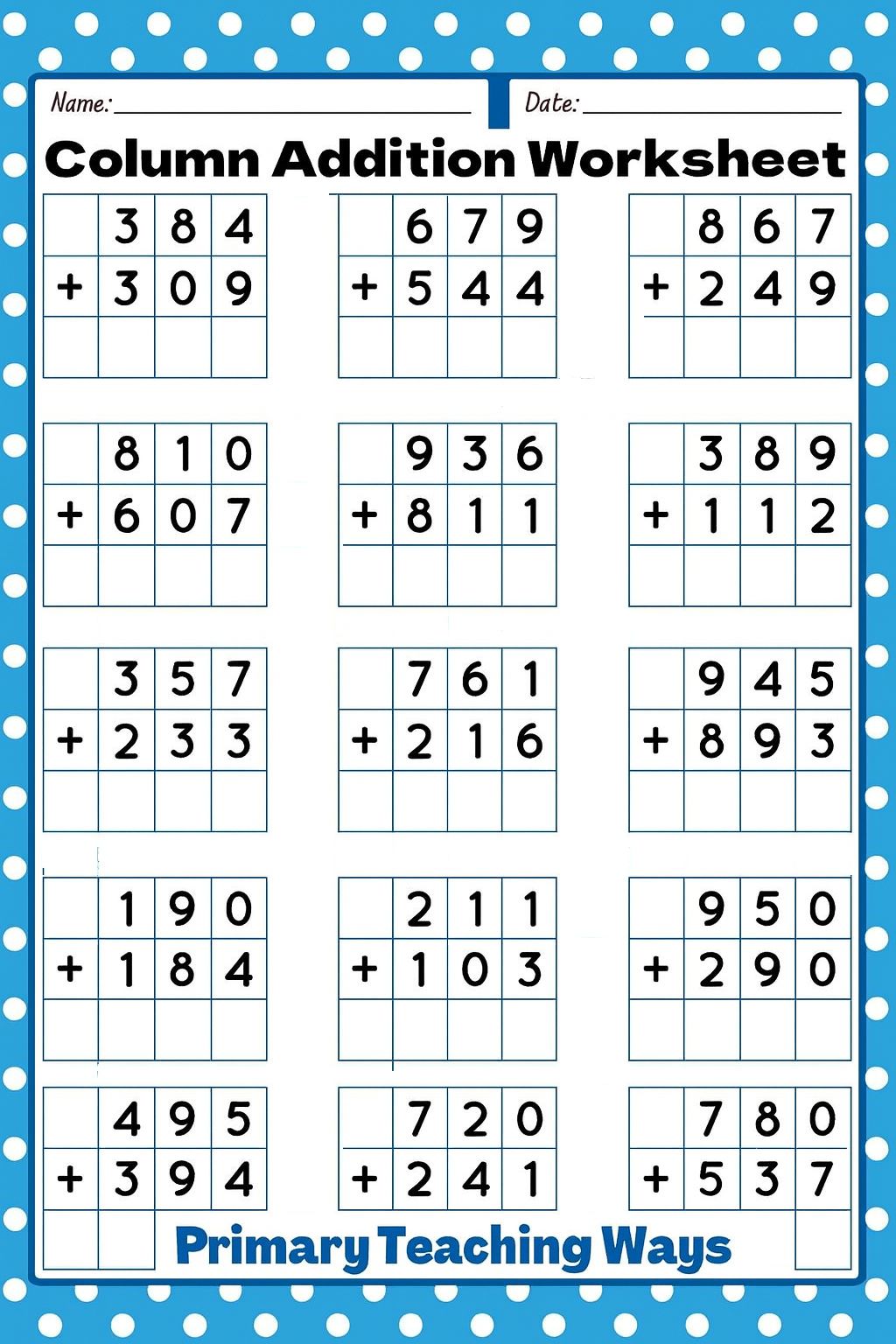 Blank Column Addition Template