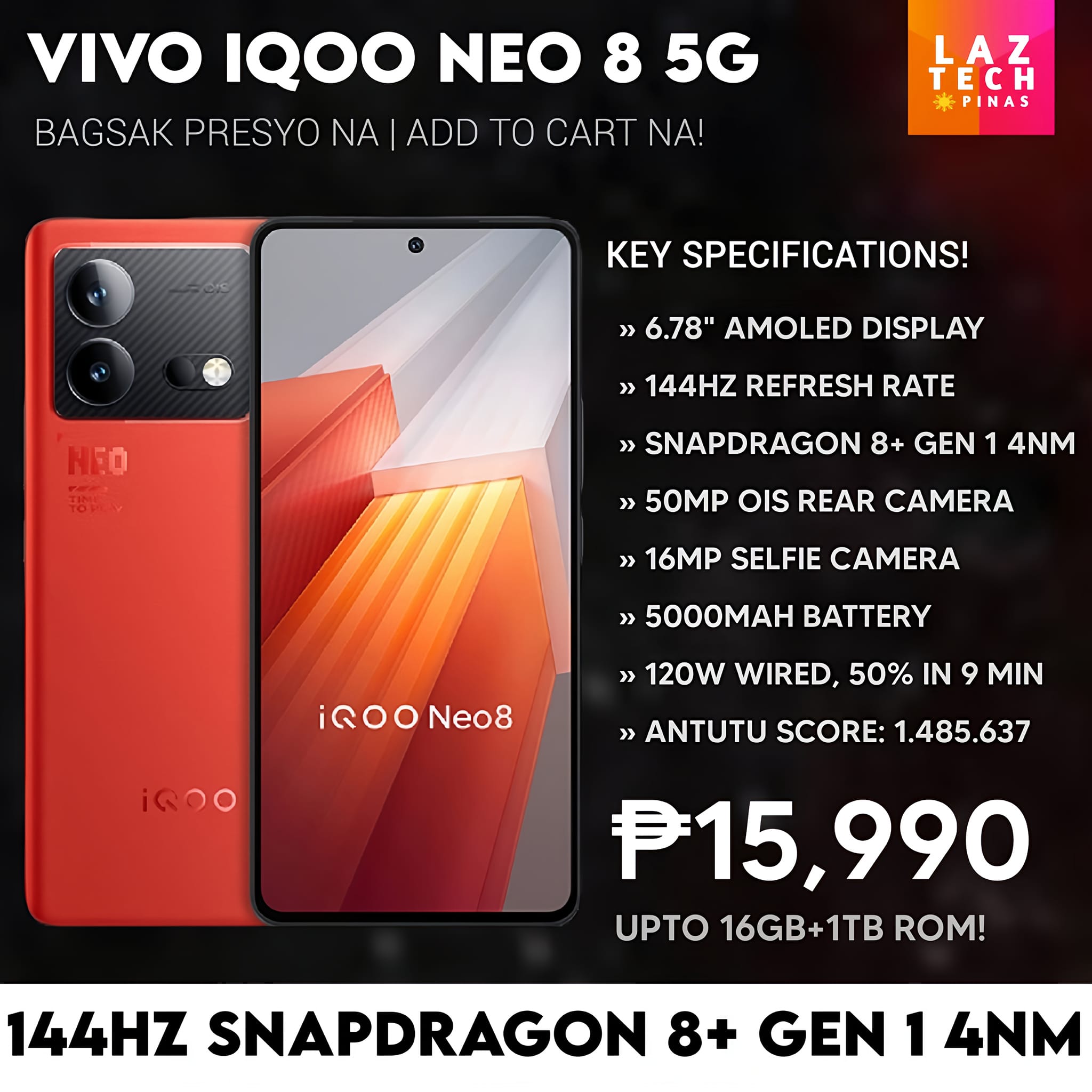 VIVO IQOO NEO 8 5G | Snapdragon 8+ Gen 1 4nm 144Hz Amoled 120W 