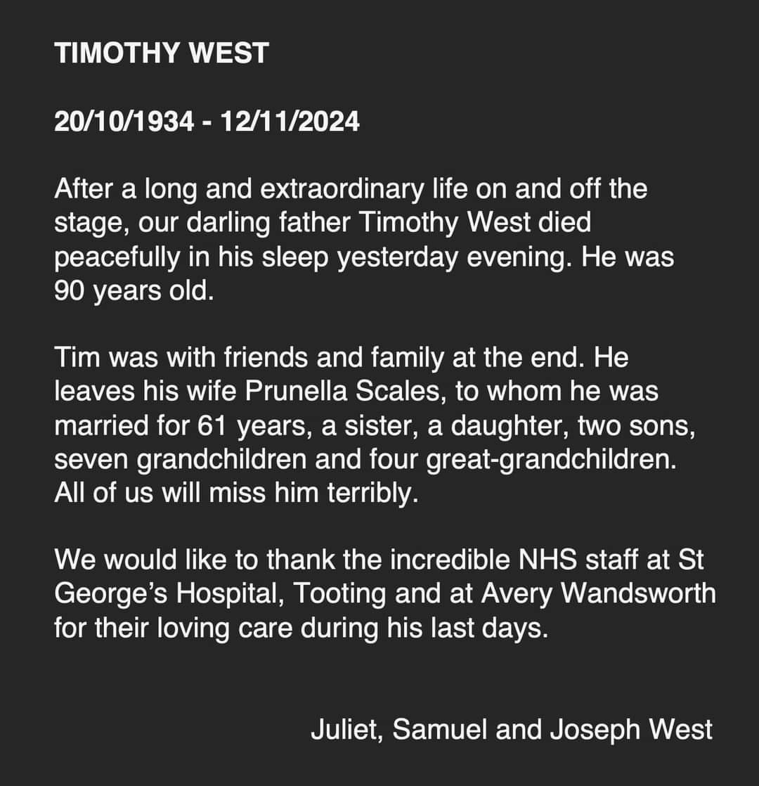 TVARK - RIP Timothy West 1934-2024...